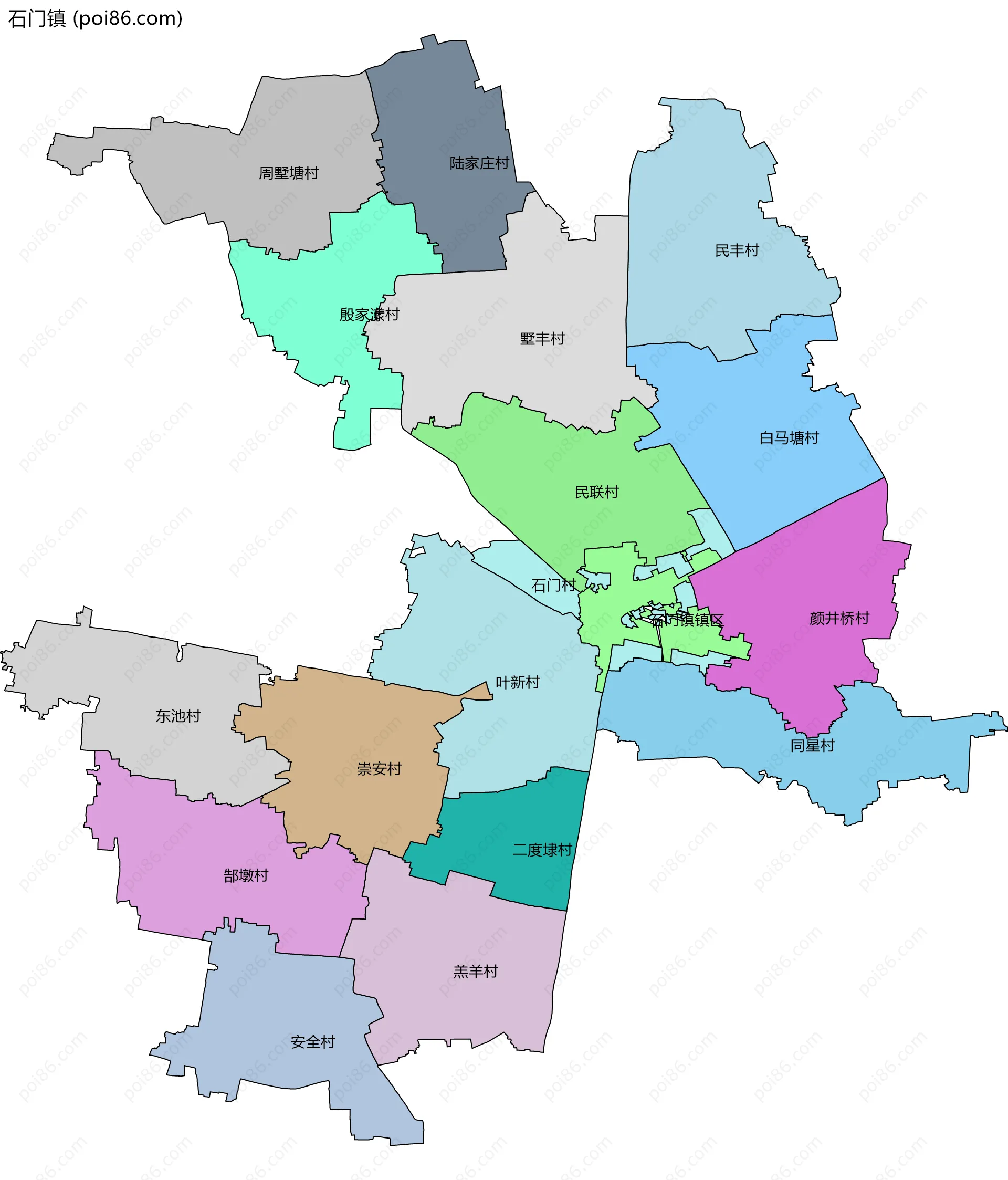 石门镇边界地图(五级行政区划)