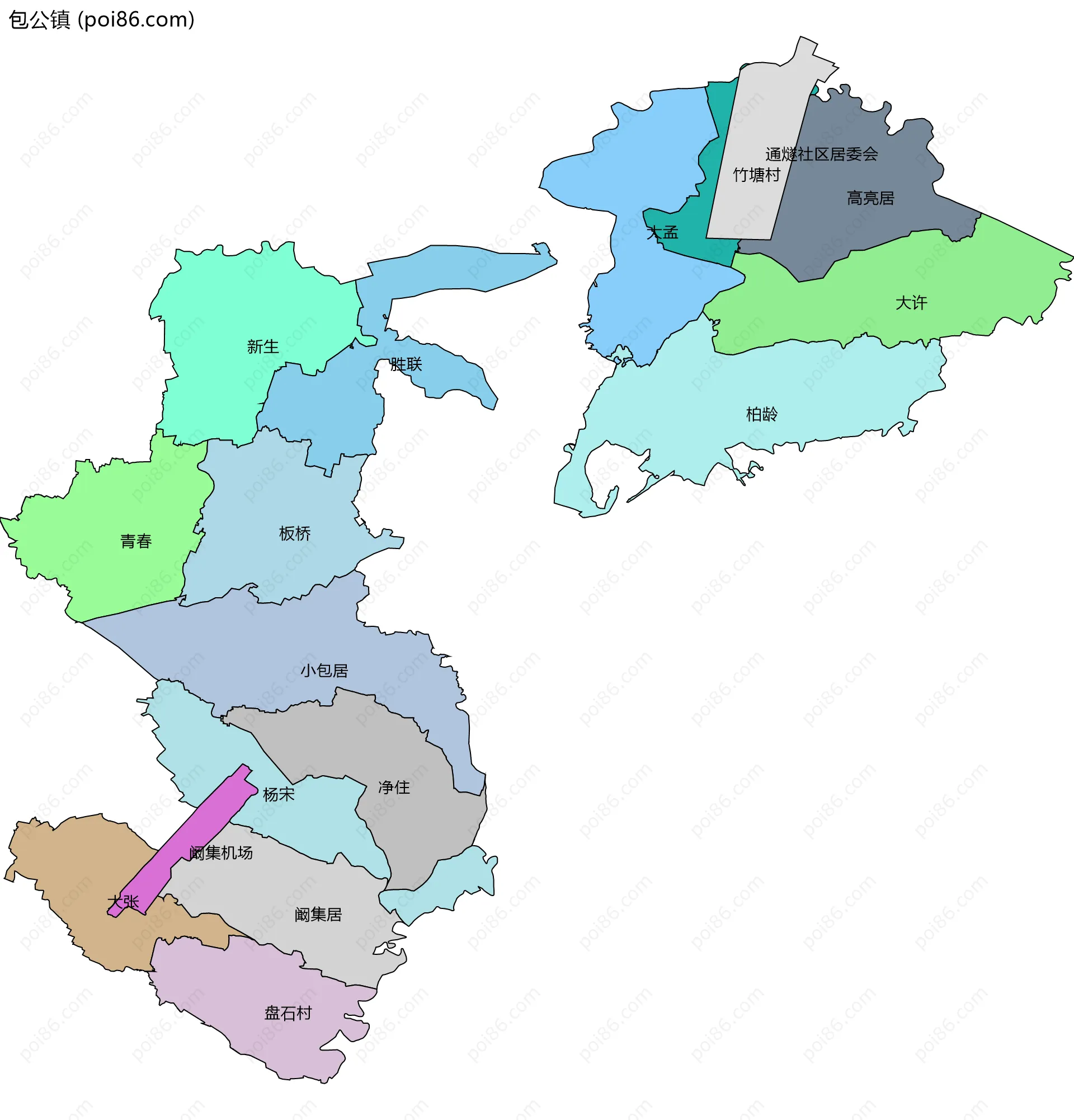 包公镇边界地图(五级行政区划)