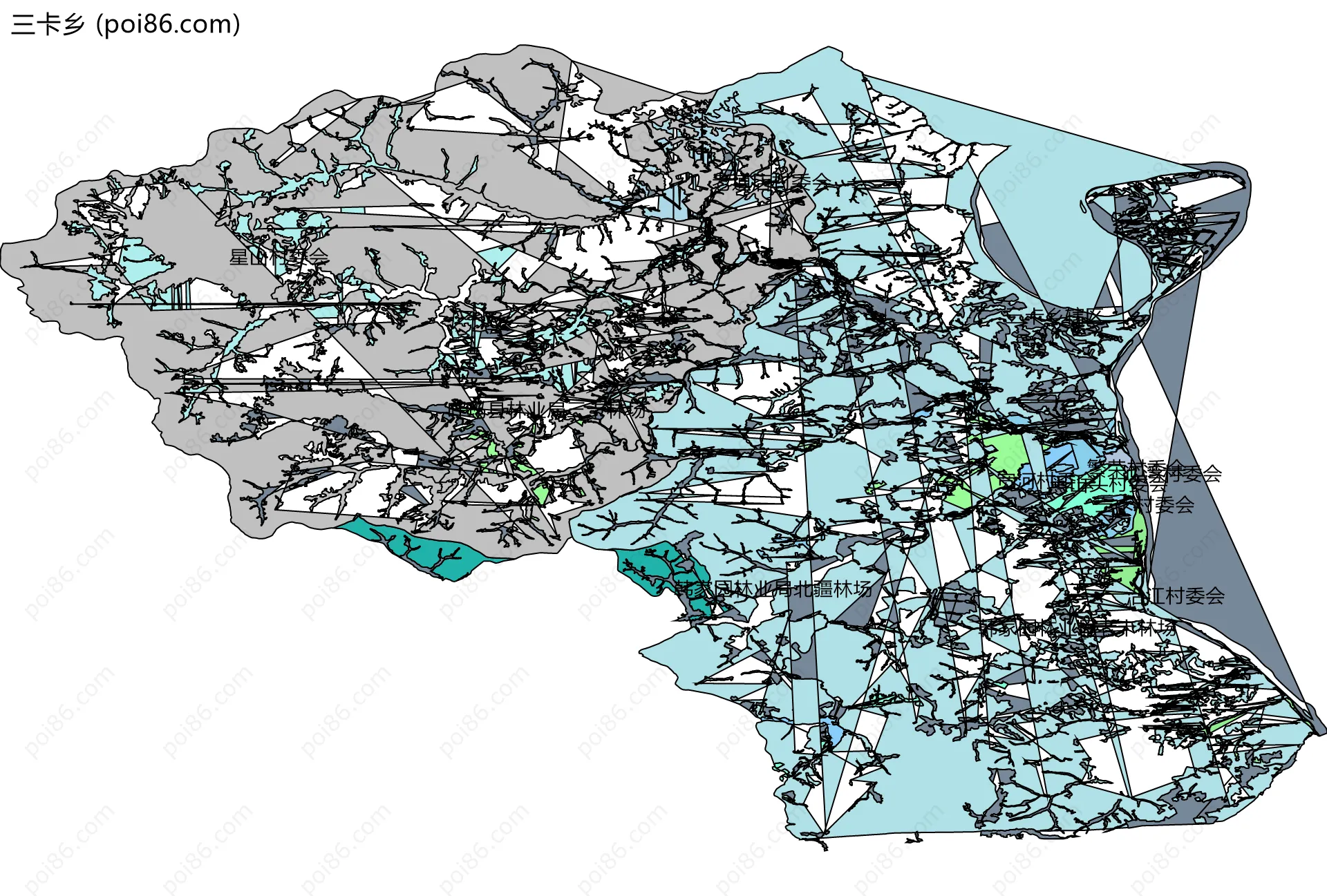 三卡乡边界地图(五级行政区划)