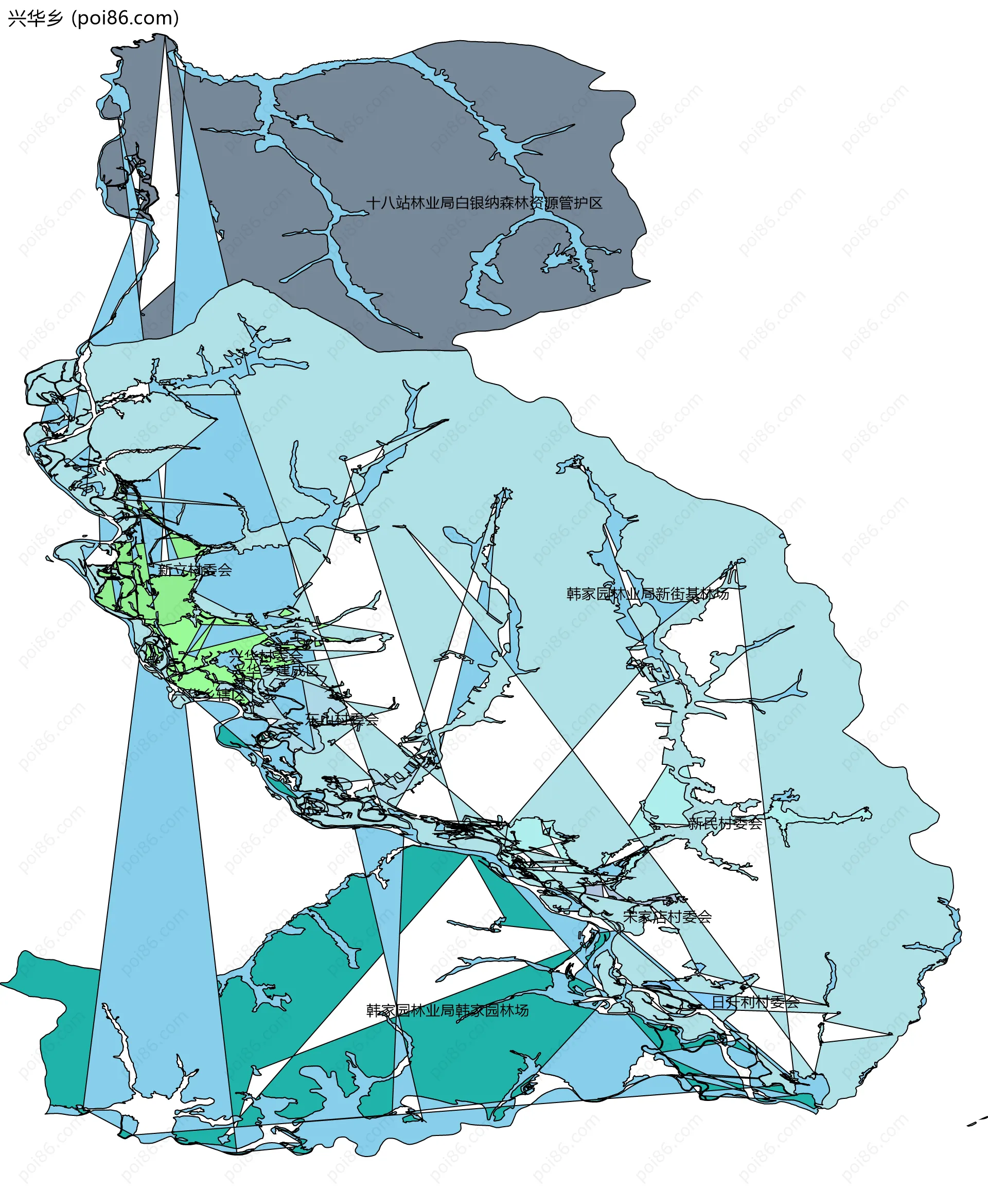 兴华乡边界地图(五级行政区划)
