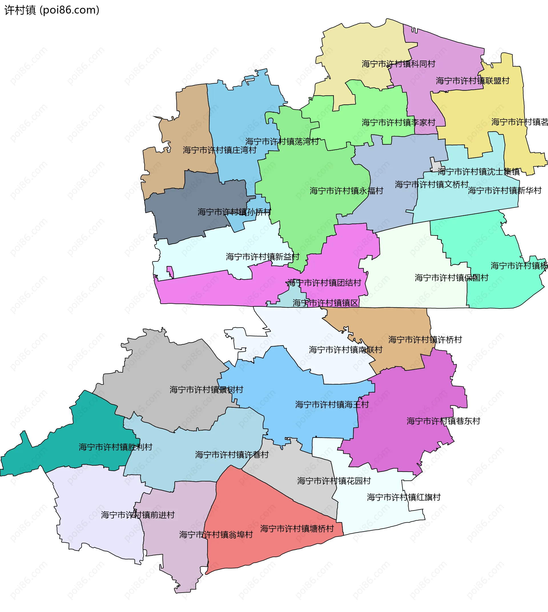 许村镇边界地图(五级行政区划)