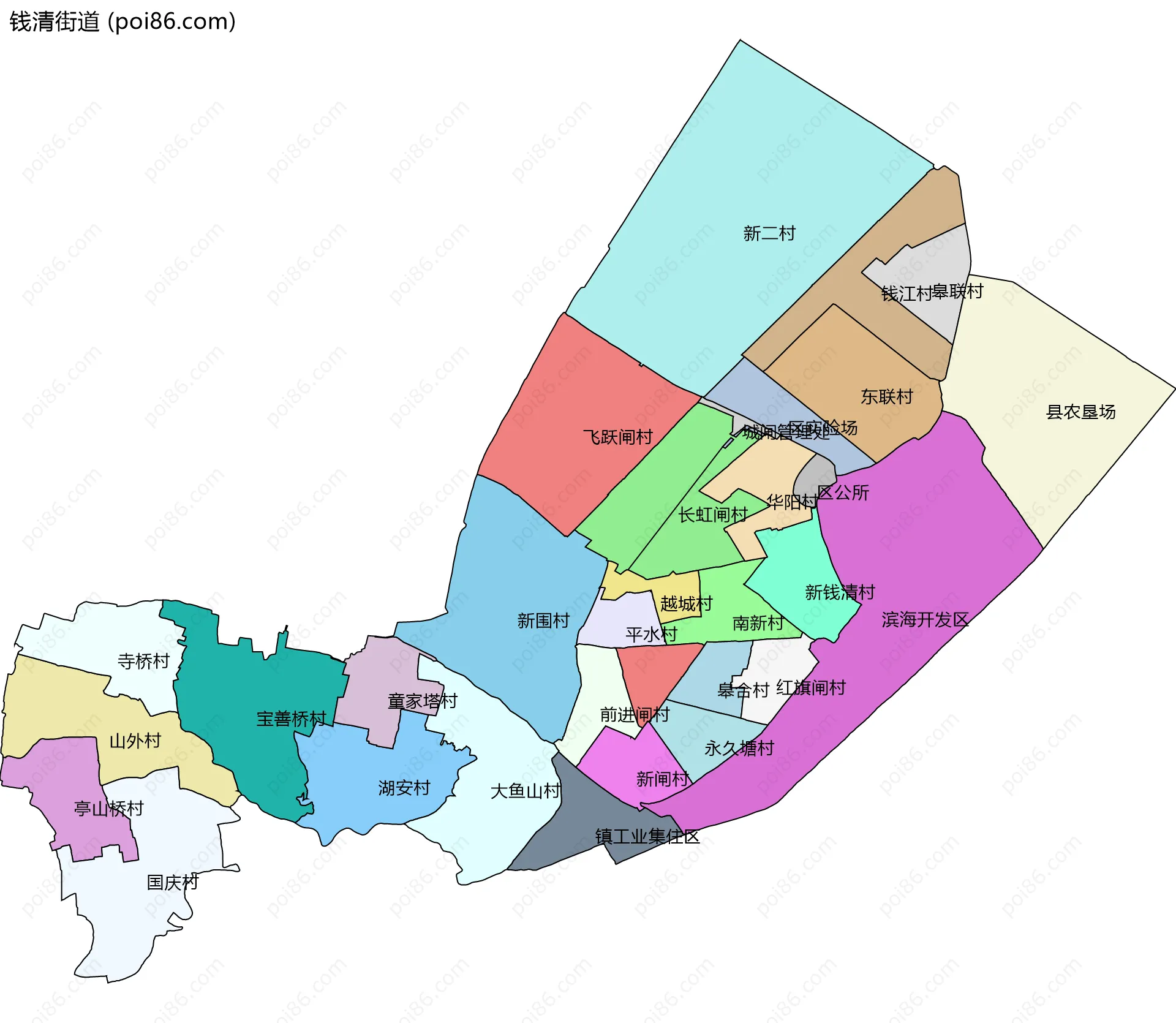 钱清街道边界地图(五级行政区划)