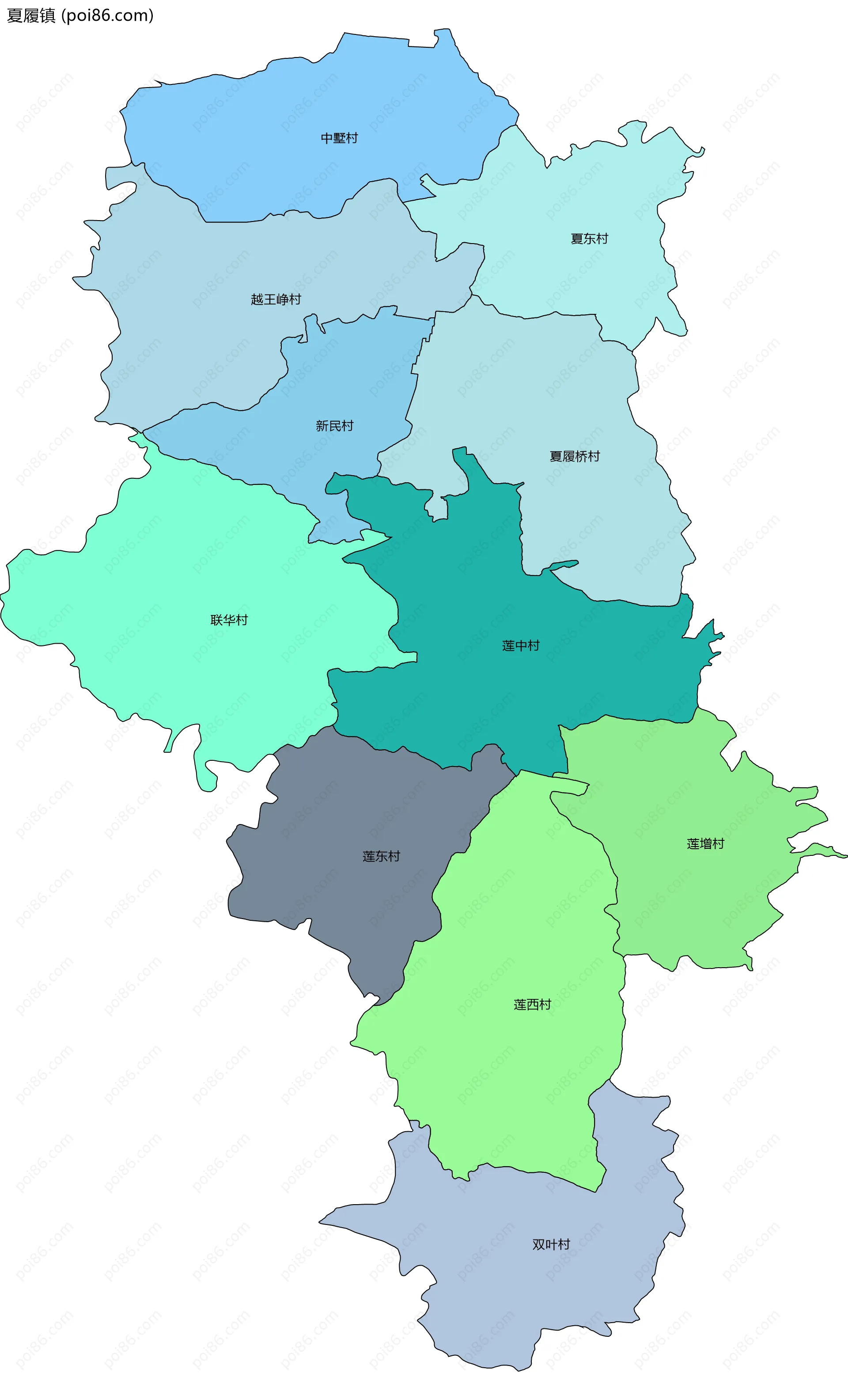 夏履镇边界地图(五级行政区划)