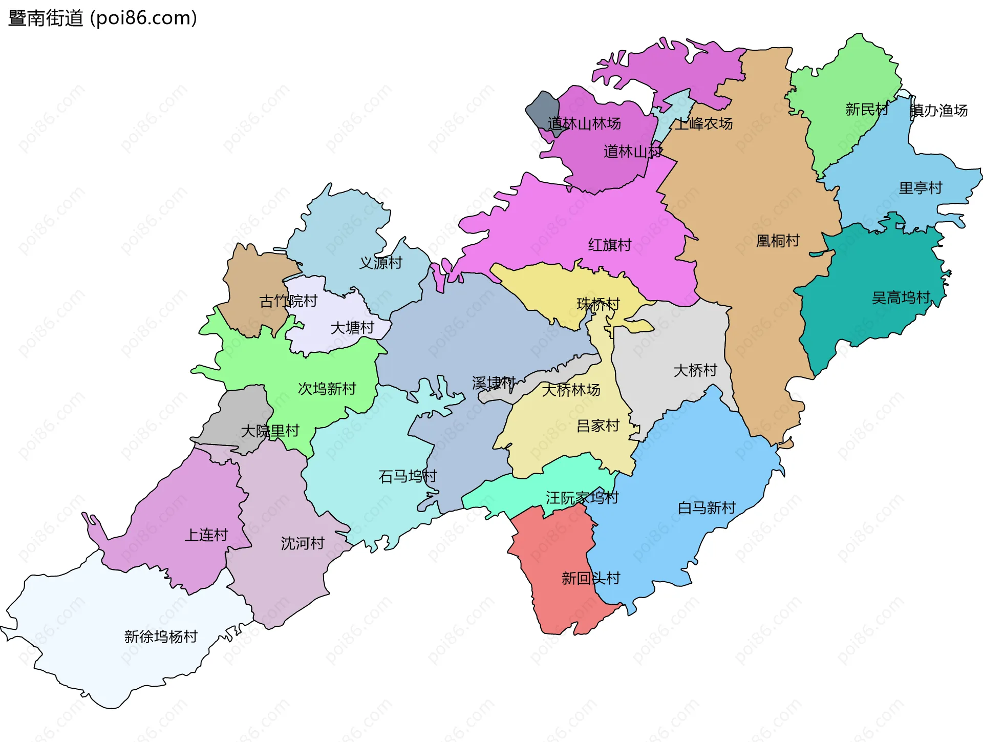 暨南街道边界地图(五级行政区划)