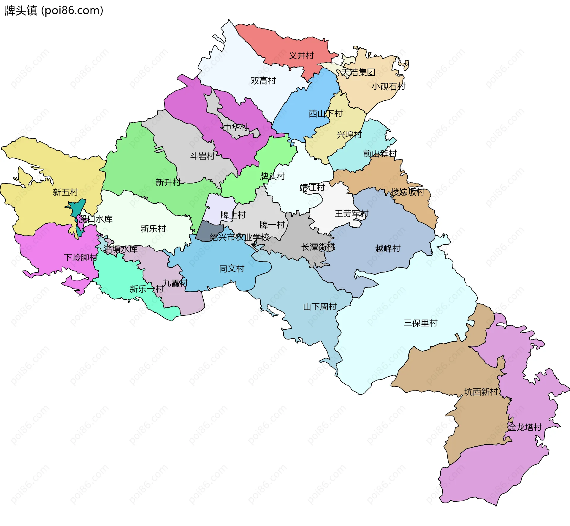 牌头镇边界地图(五级行政区划)