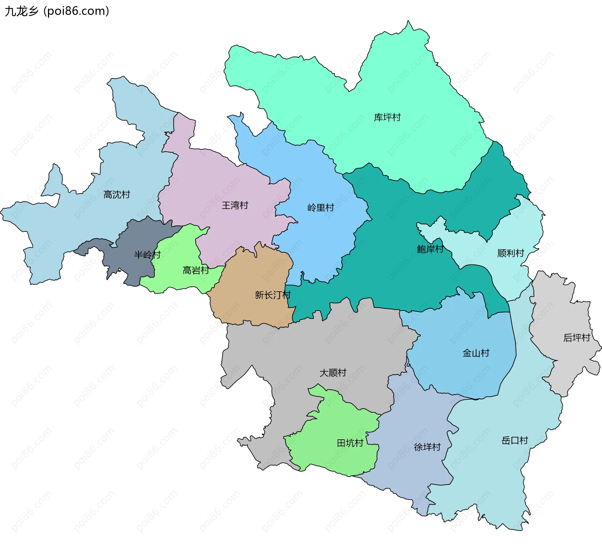九龙乡边界地图(五级行政区划)