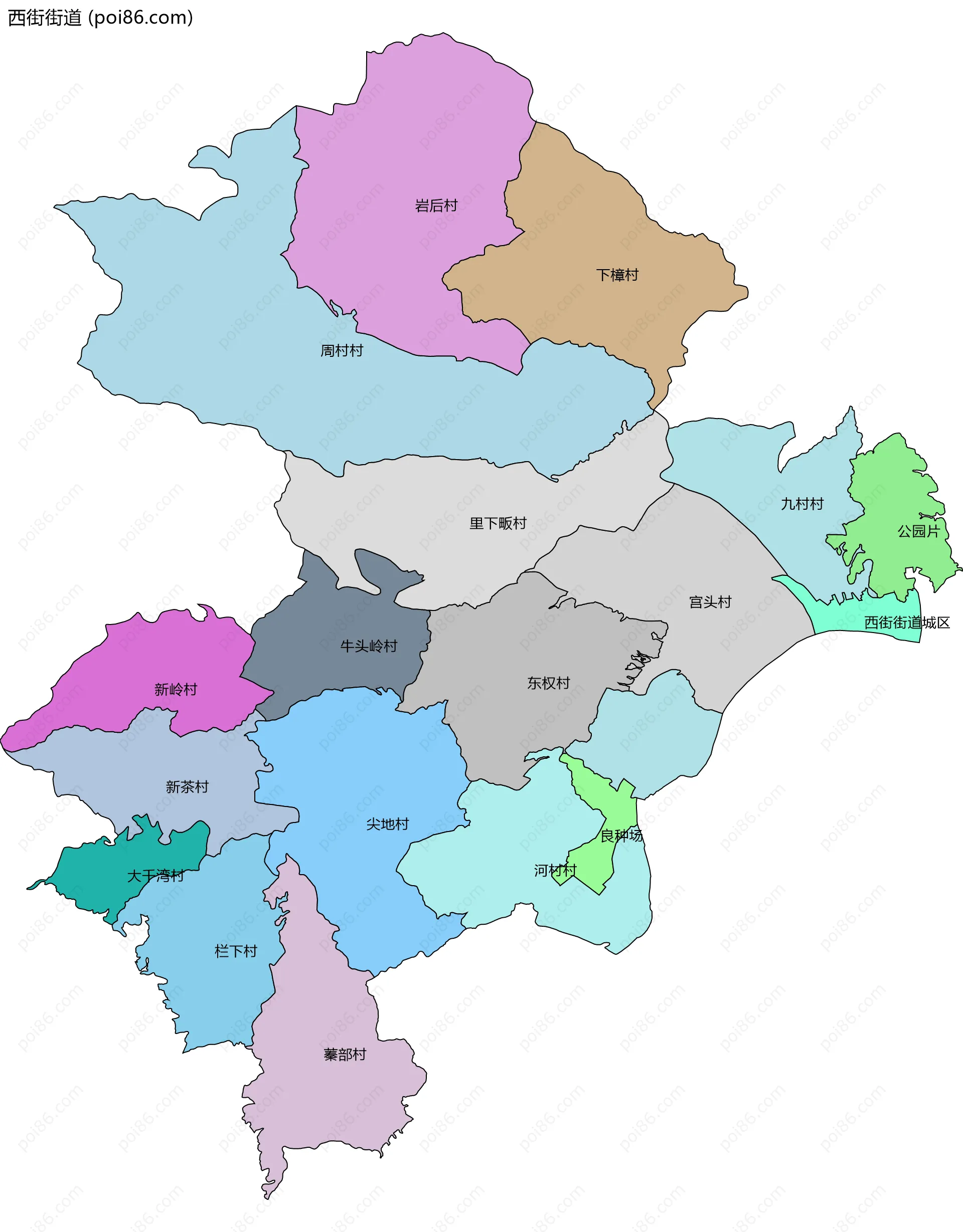 西街街道边界地图(五级行政区划)