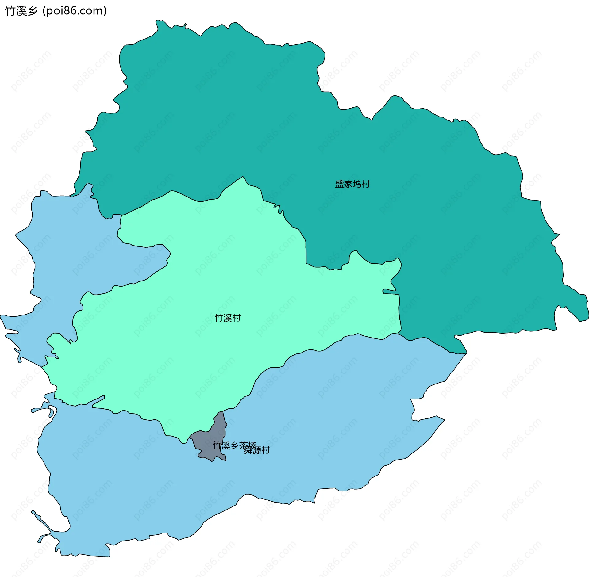 竹溪乡边界地图(五级行政区划)