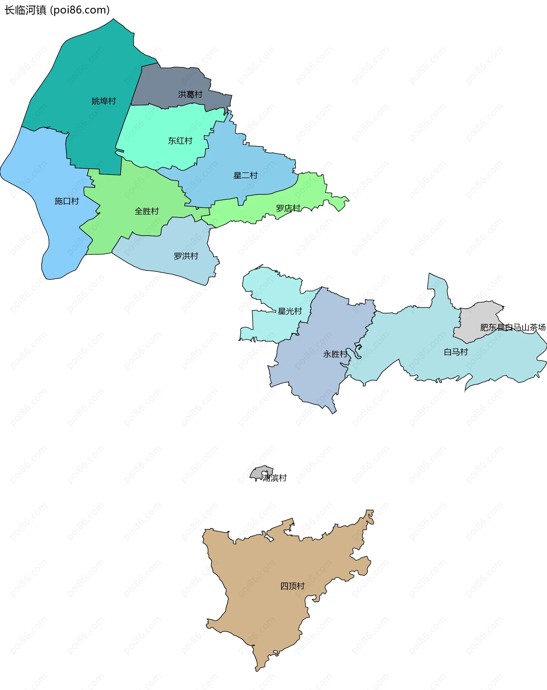 长临河镇边界地图(五级行政区划)