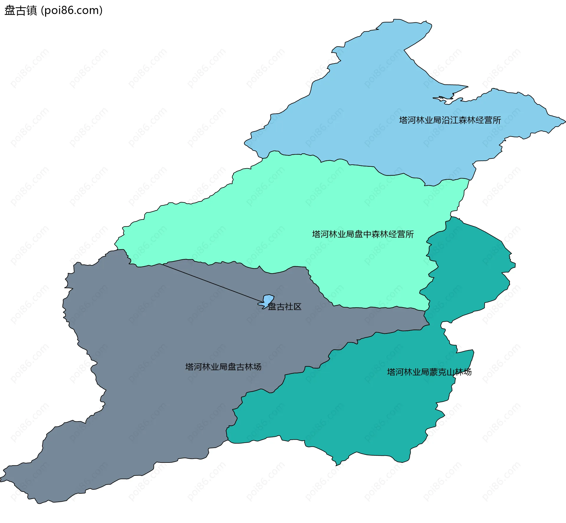 盘古镇边界地图(五级行政区划)