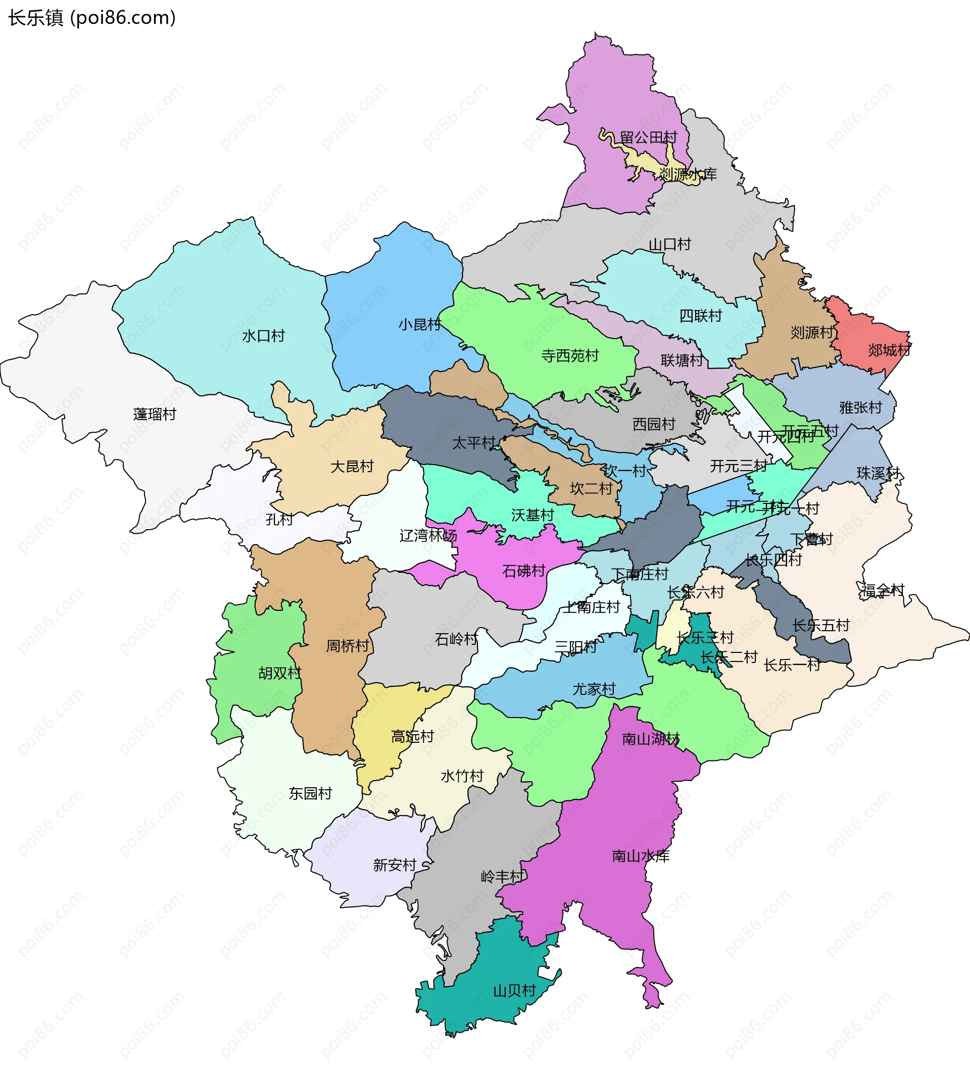 长乐镇边界地图(五级行政区划)