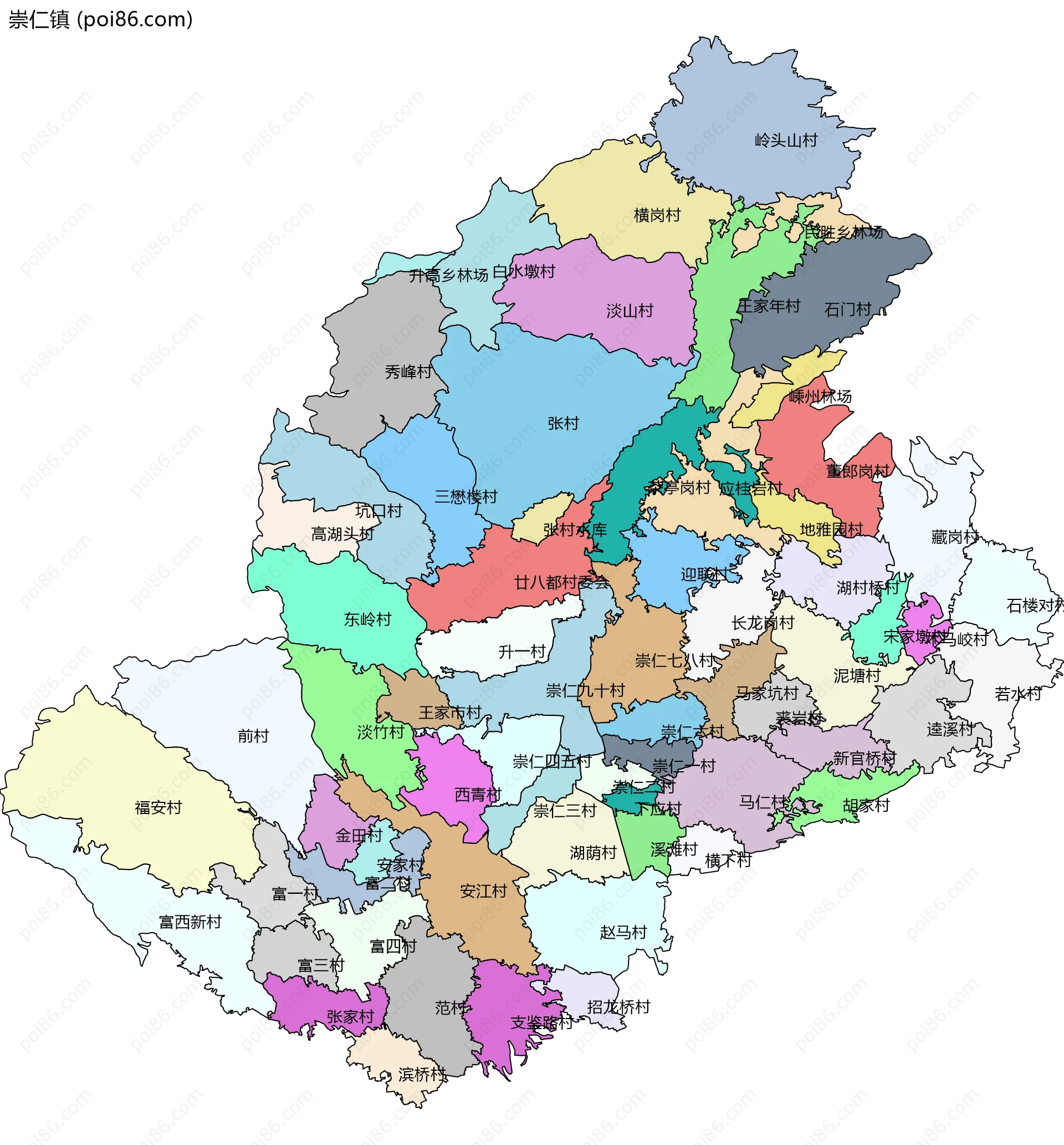 崇仁镇边界地图(五级行政区划)