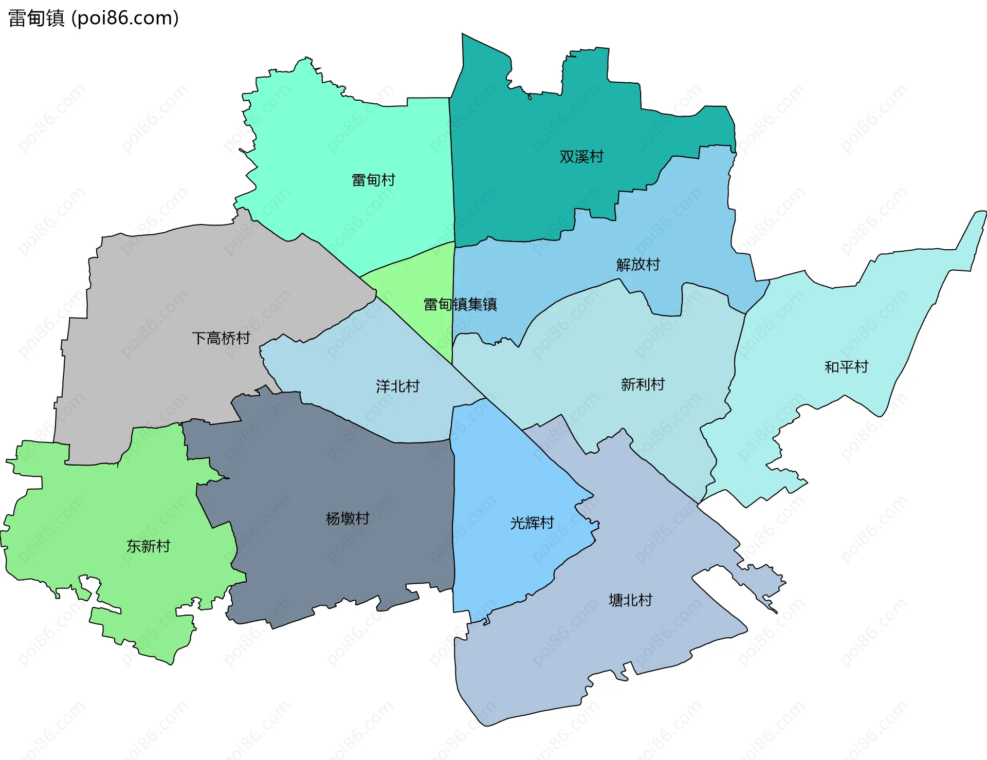 雷甸镇边界地图(五级行政区划)