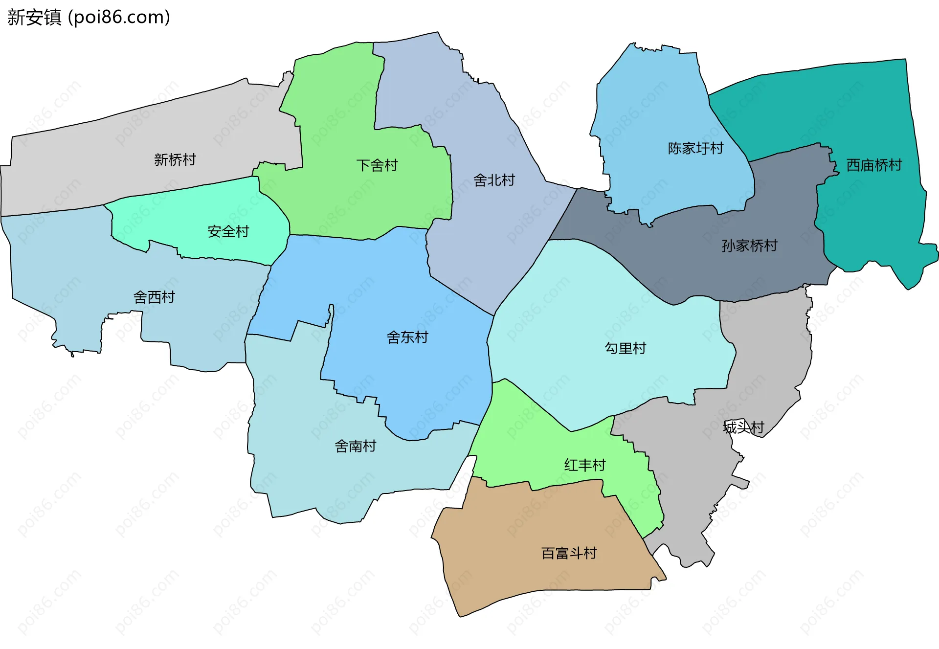 新安镇边界地图(五级行政区划)