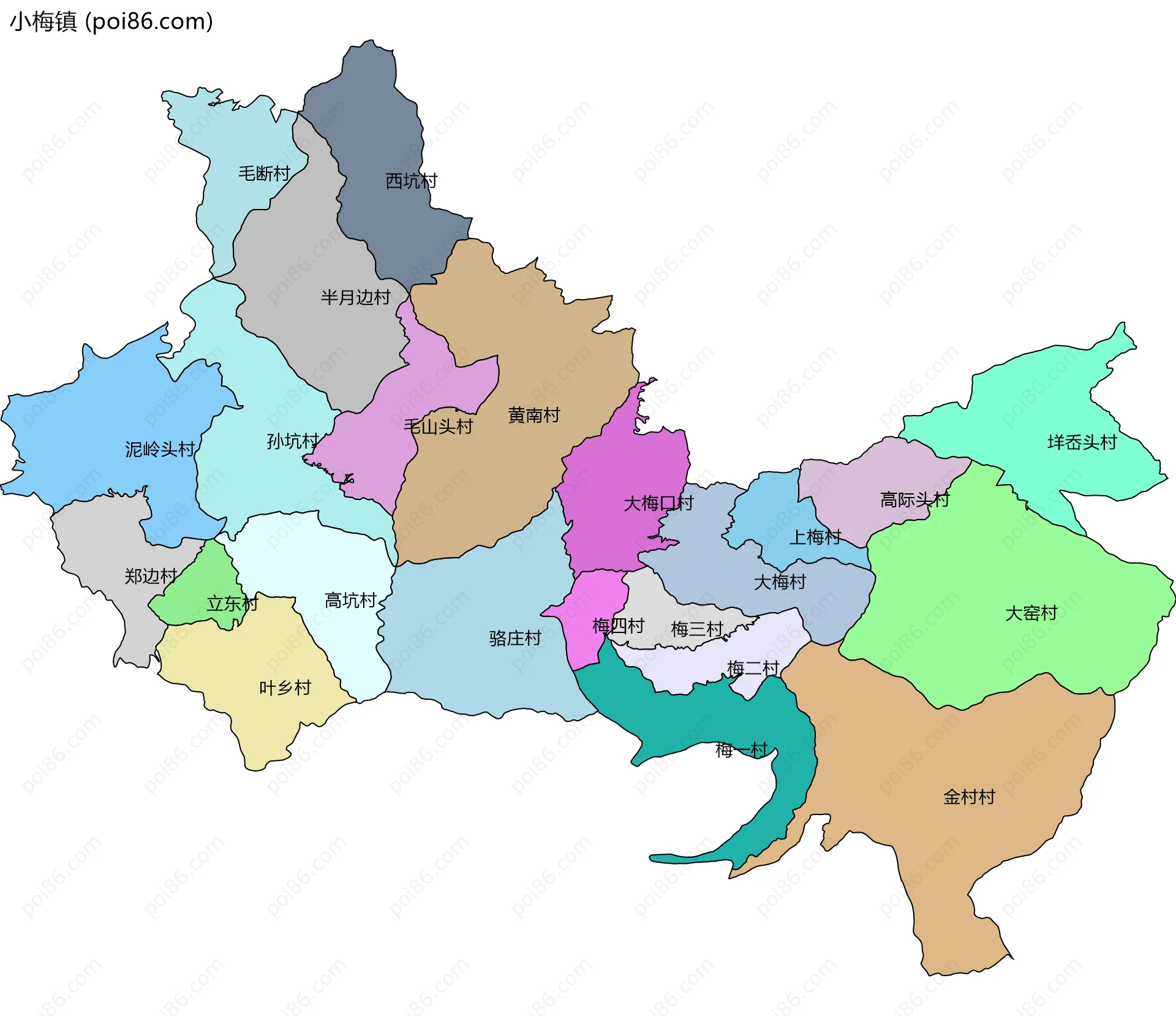 小梅镇边界地图(五级行政区划)