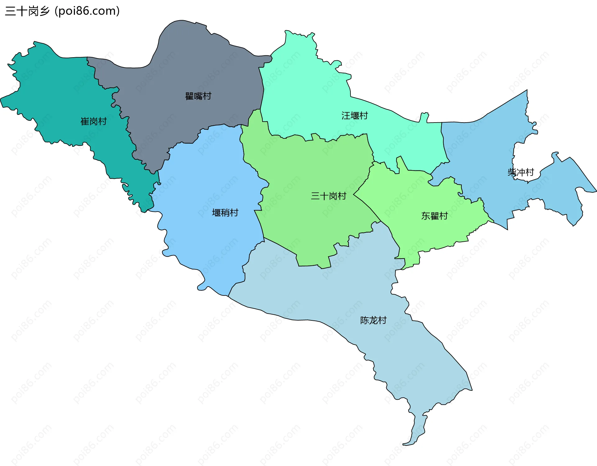 三十岗乡边界地图(五级行政区划)