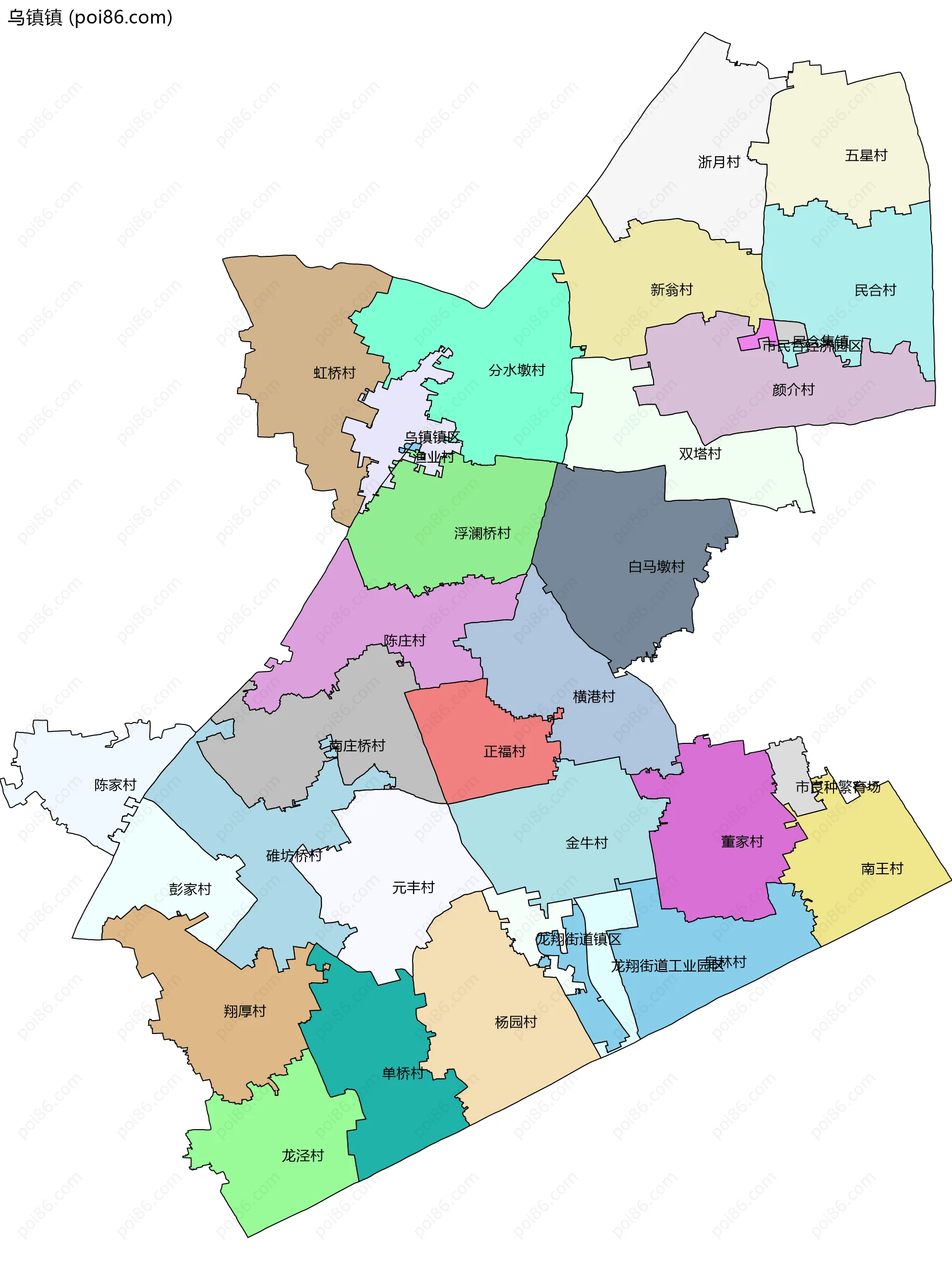 乌镇镇边界地图(五级行政区划)