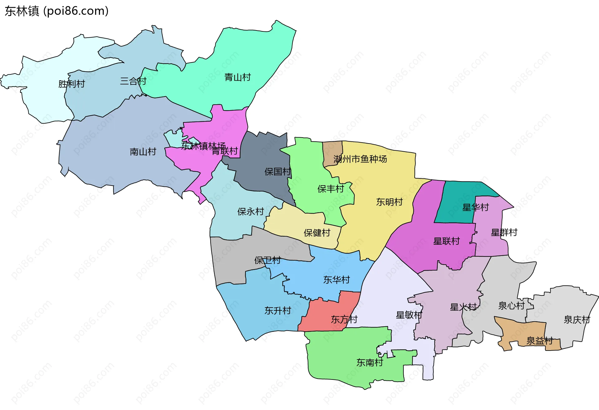 东林镇边界地图(五级行政区划)