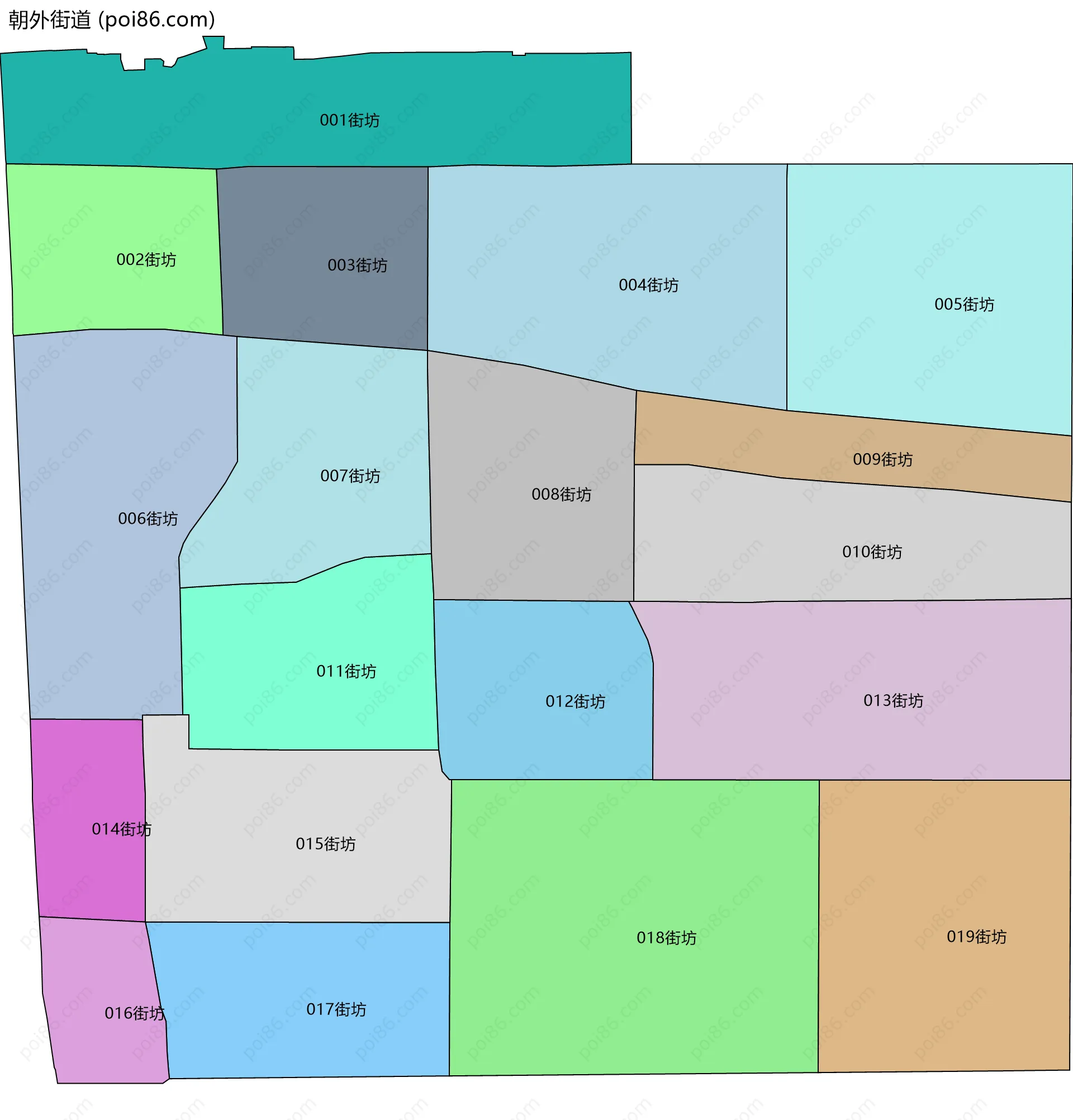 朝外街道边界地图(五级行政区划)