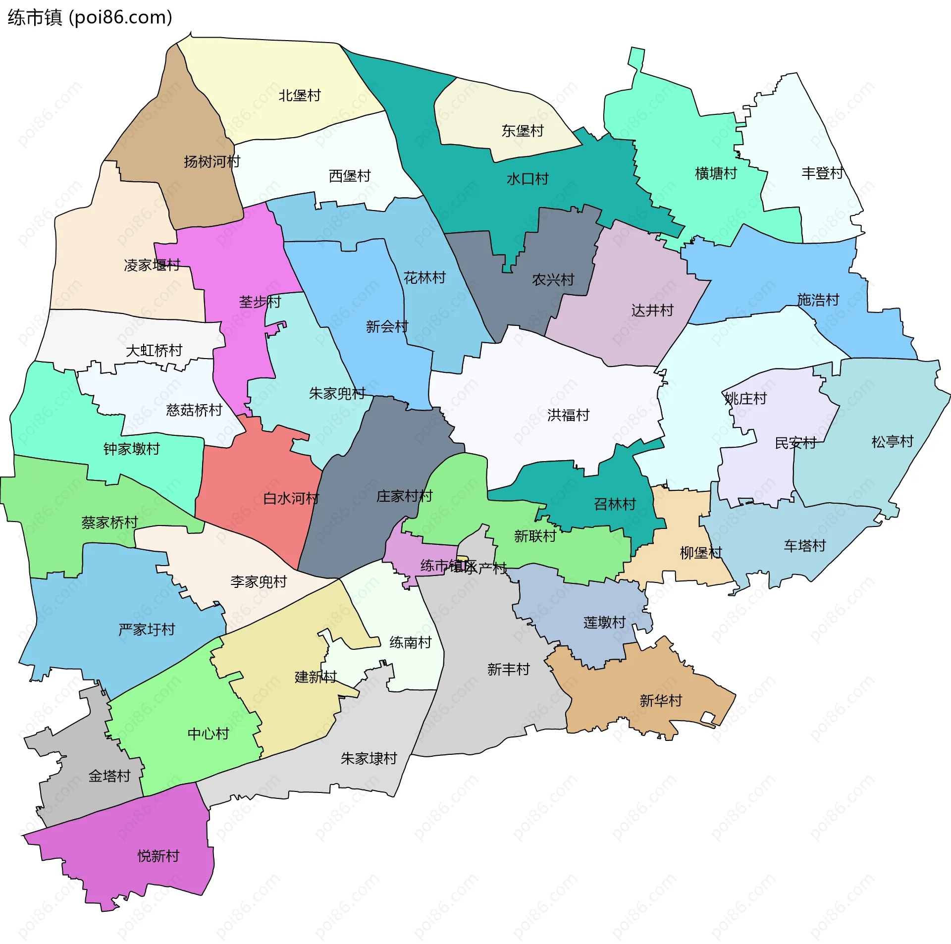 练市镇边界地图(五级行政区划)