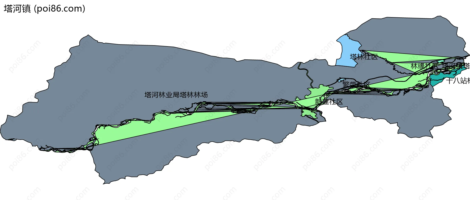 塔河镇边界地图(五级行政区划)