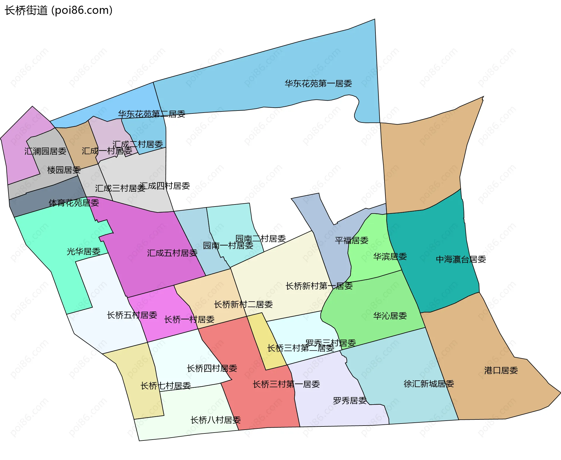 长桥街道边界地图(五级行政区划)