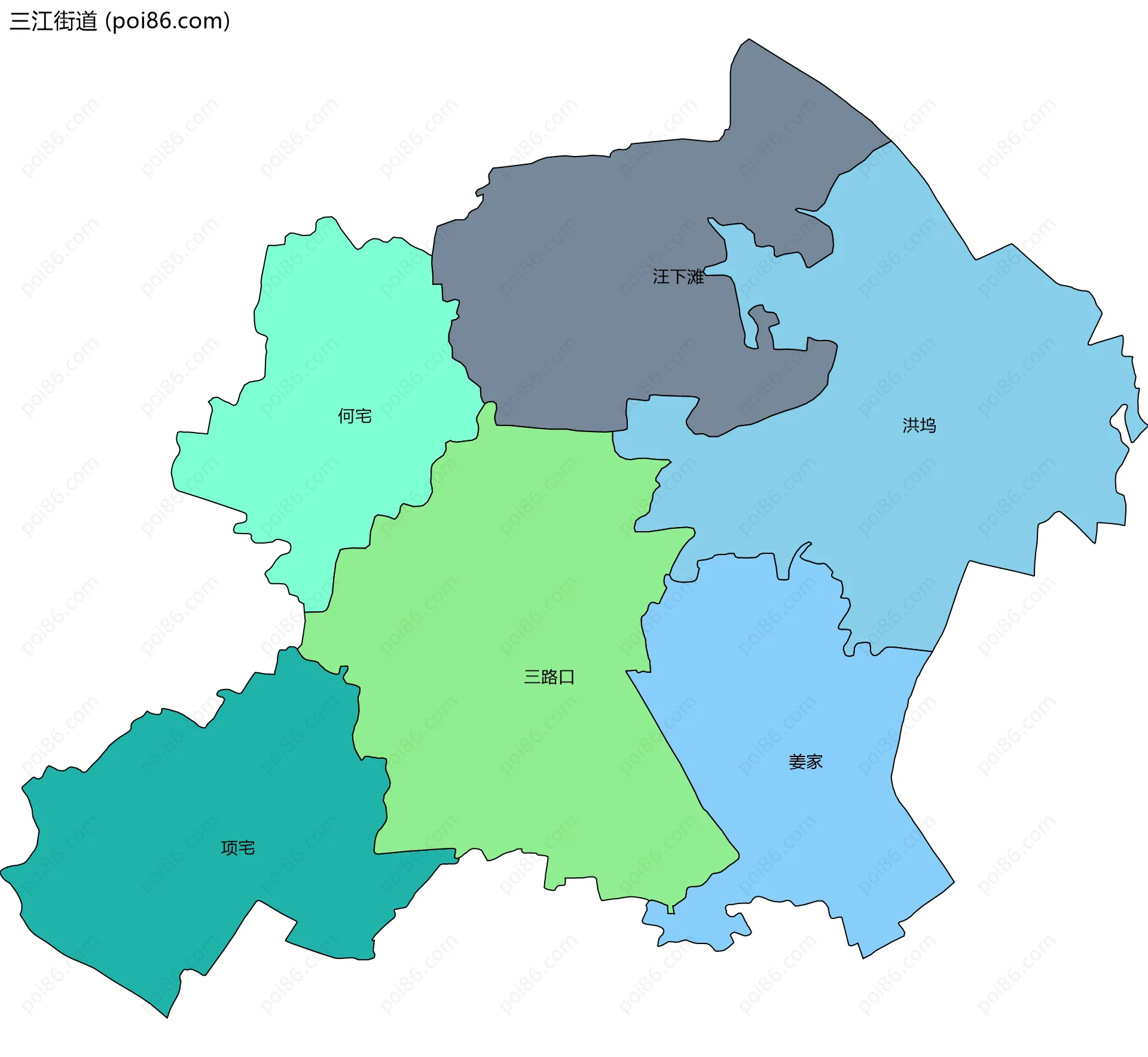 三江街道边界地图(五级行政区划)