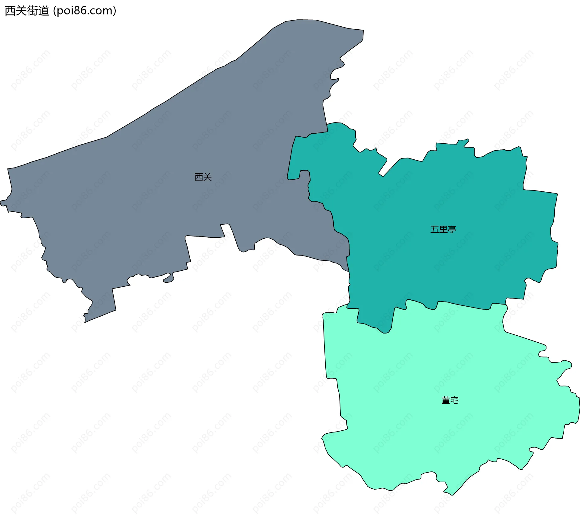 西关街道边界地图(五级行政区划)