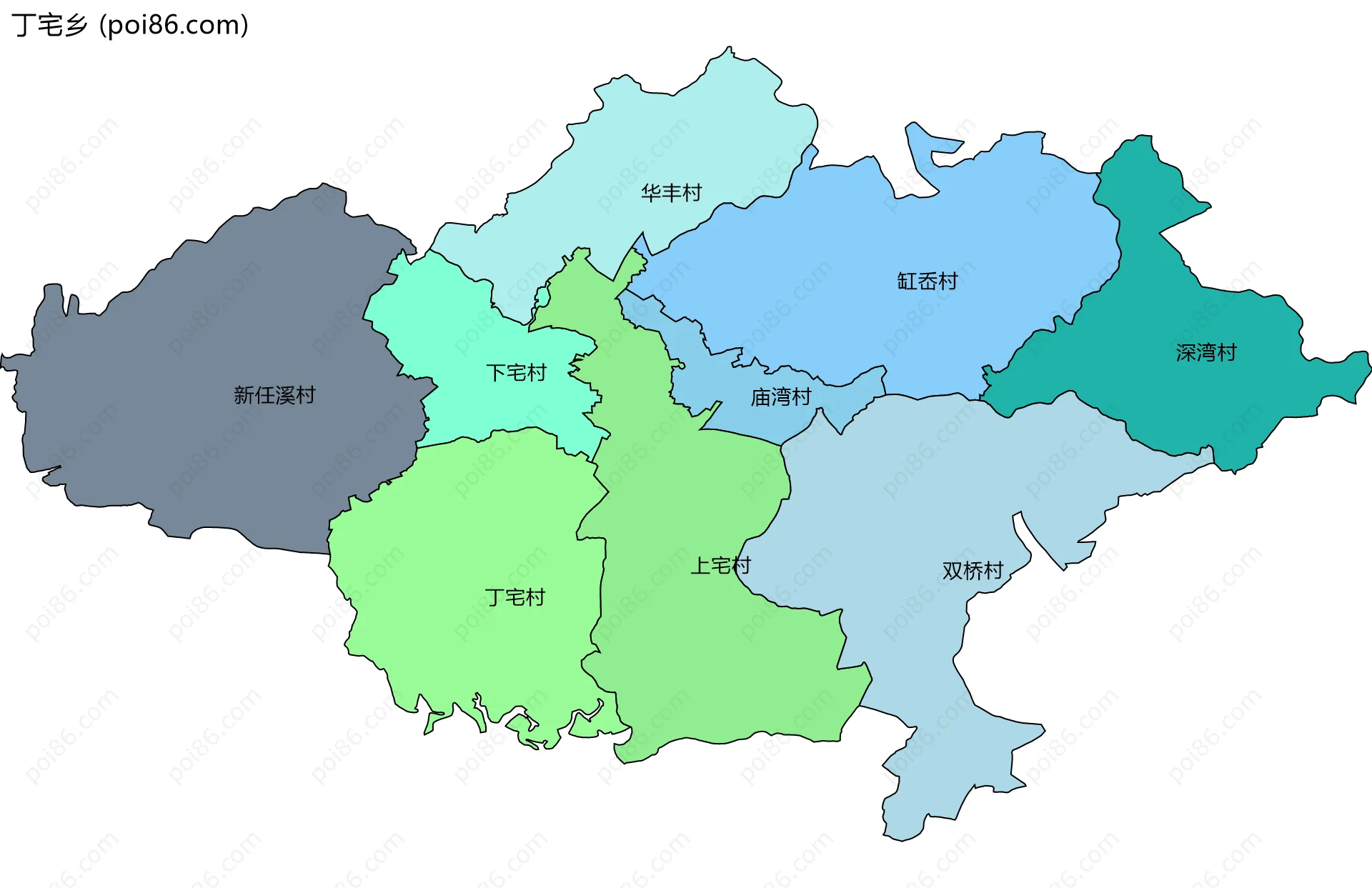 丁宅乡边界地图(五级行政区划)