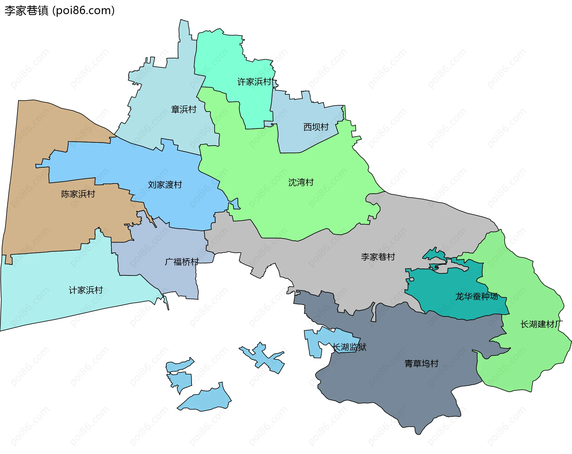 李家巷镇边界地图(五级行政区划)
