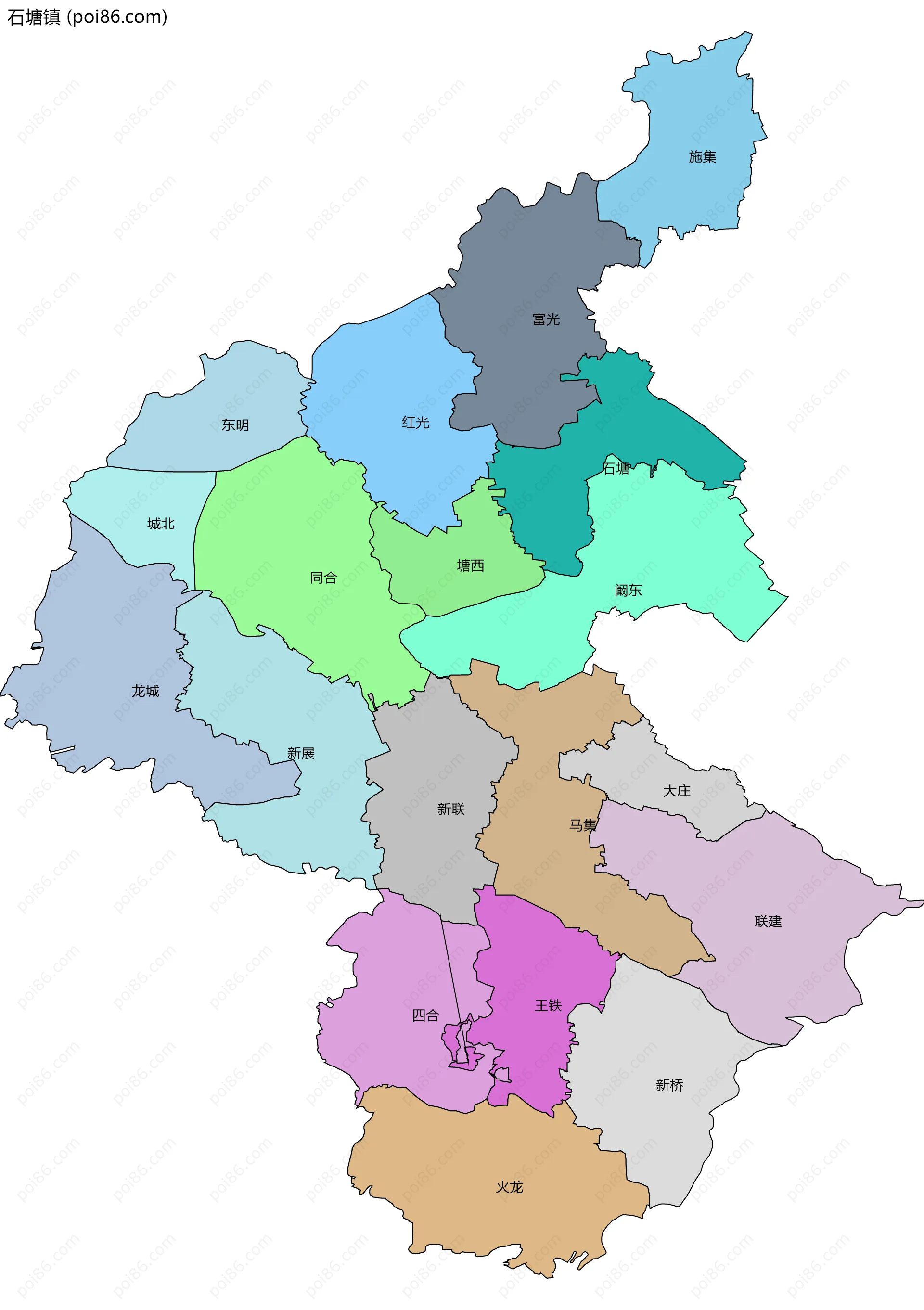 石塘镇边界地图(五级行政区划)