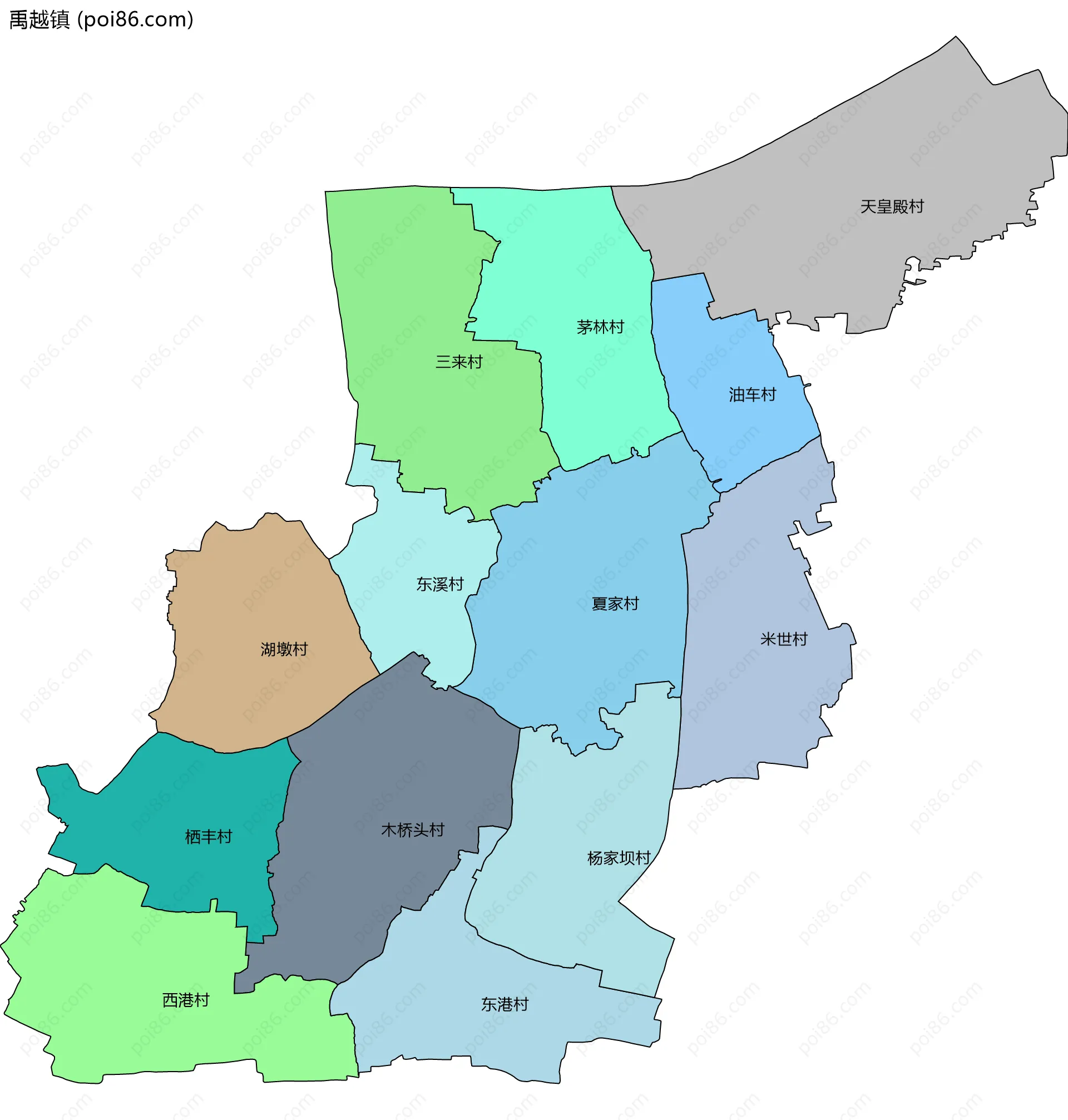禹越镇边界地图(五级行政区划)