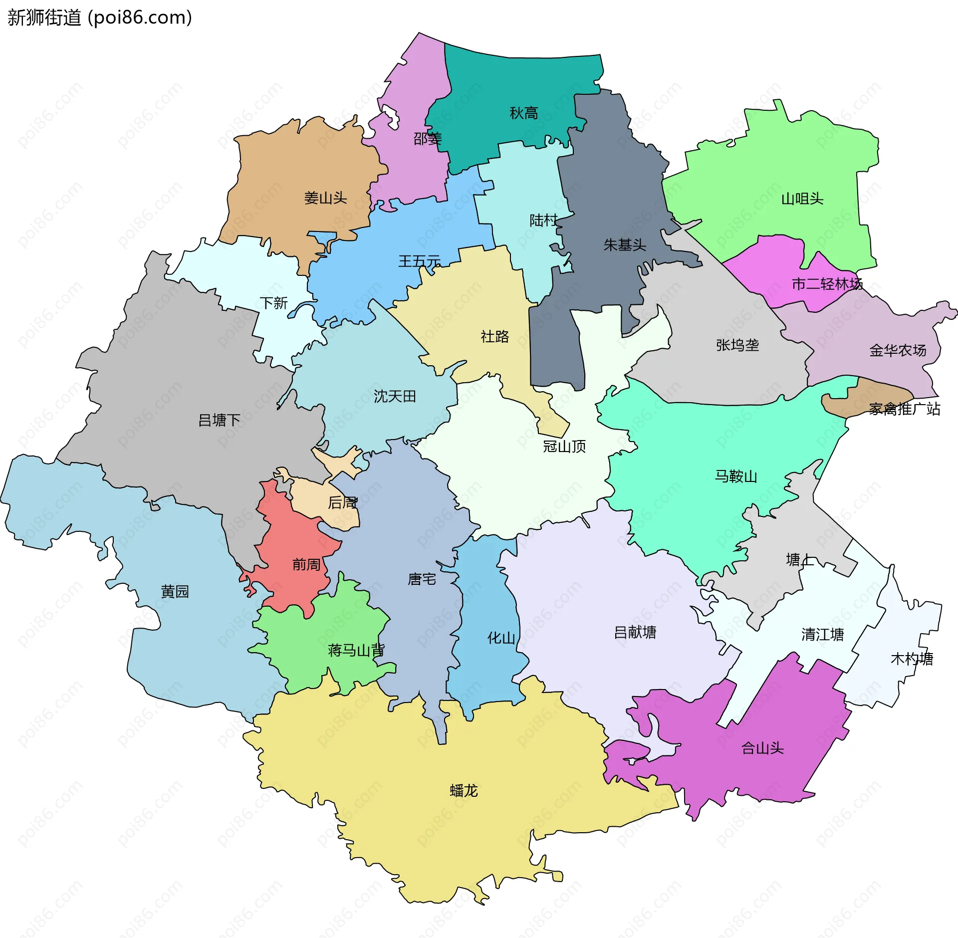 新狮街道边界地图(五级行政区划)