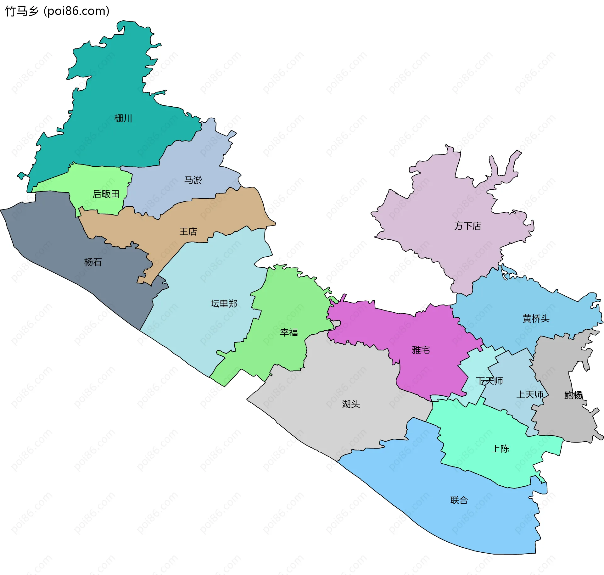 竹马乡边界地图(五级行政区划)