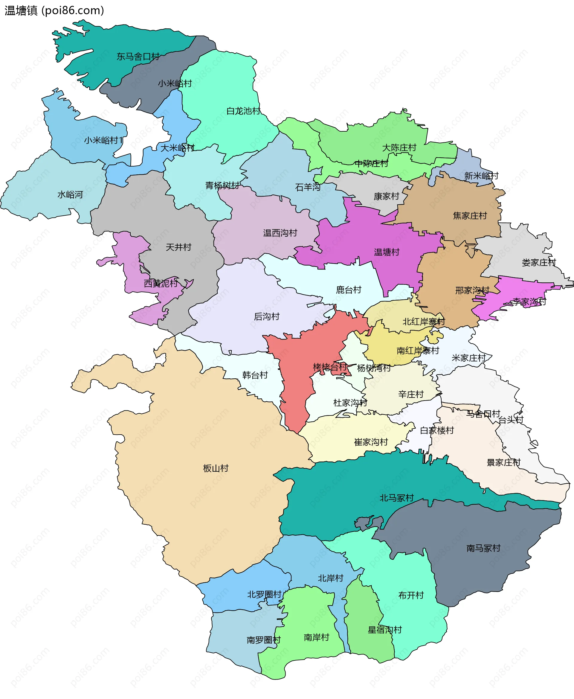 温塘镇边界地图(五级行政区划)