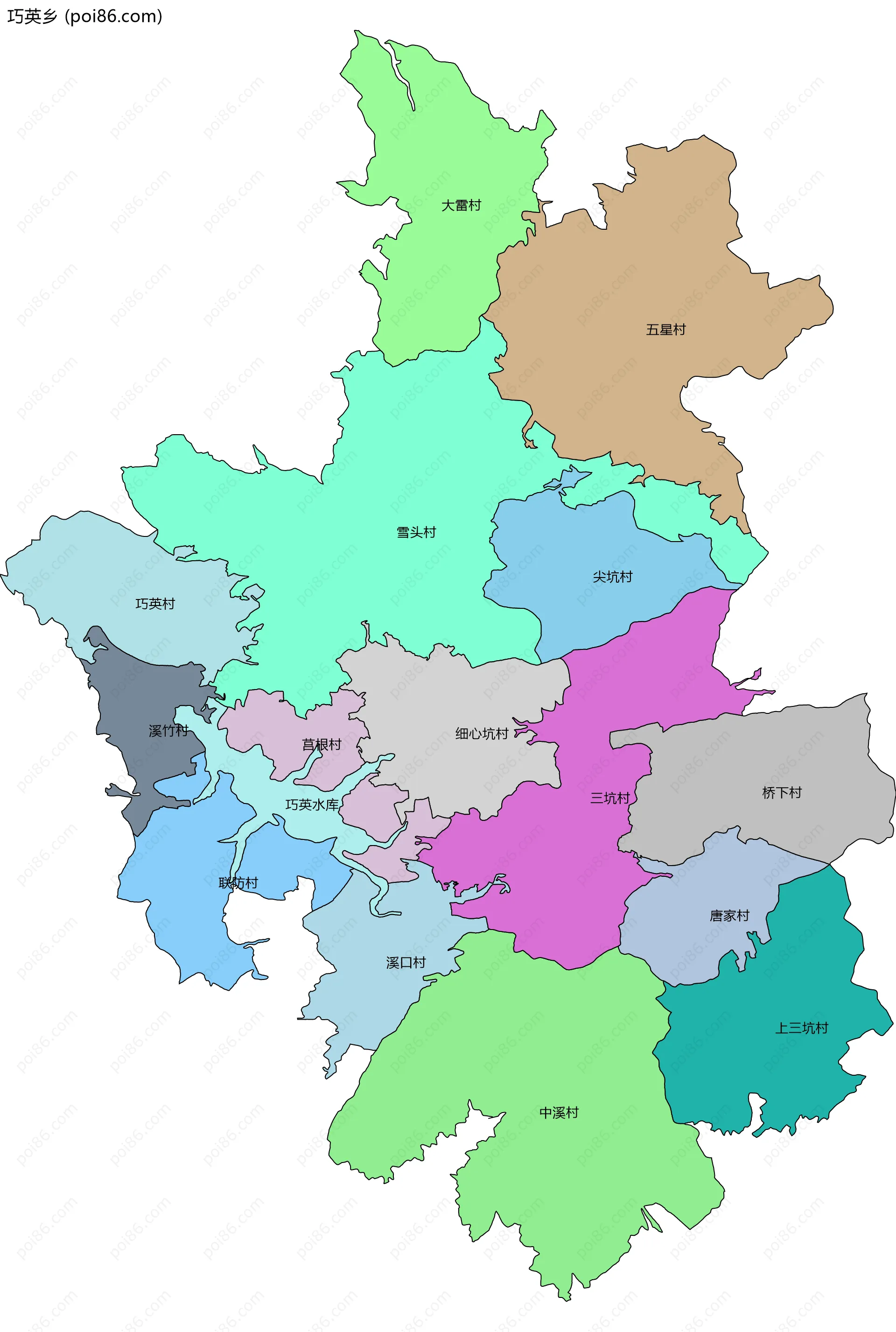 巧英乡边界地图(五级行政区划)