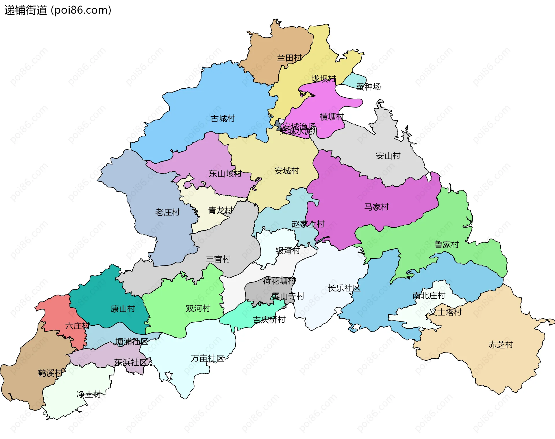 递铺街道边界地图(五级行政区划)