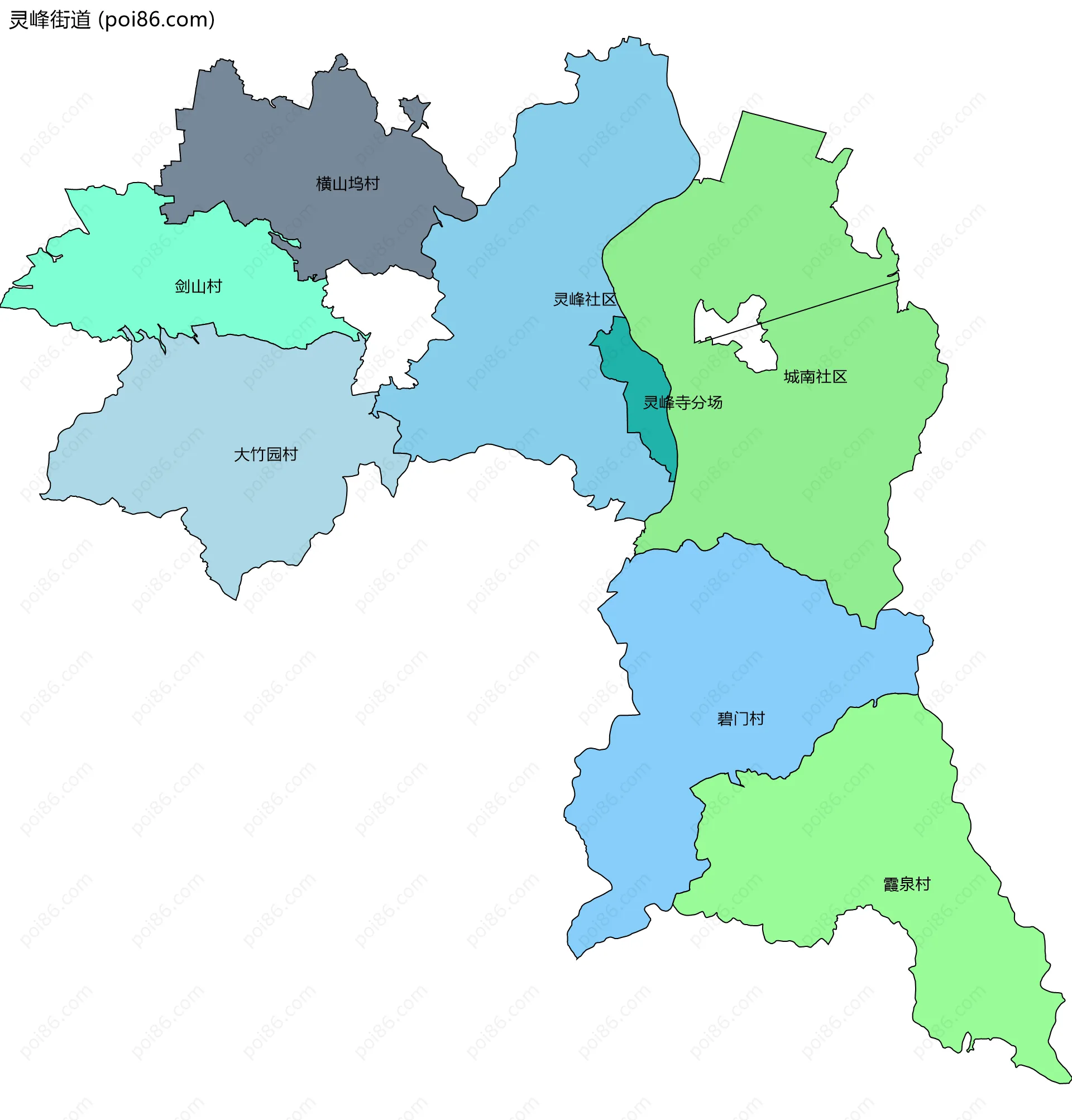 灵峰街道边界地图(五级行政区划)