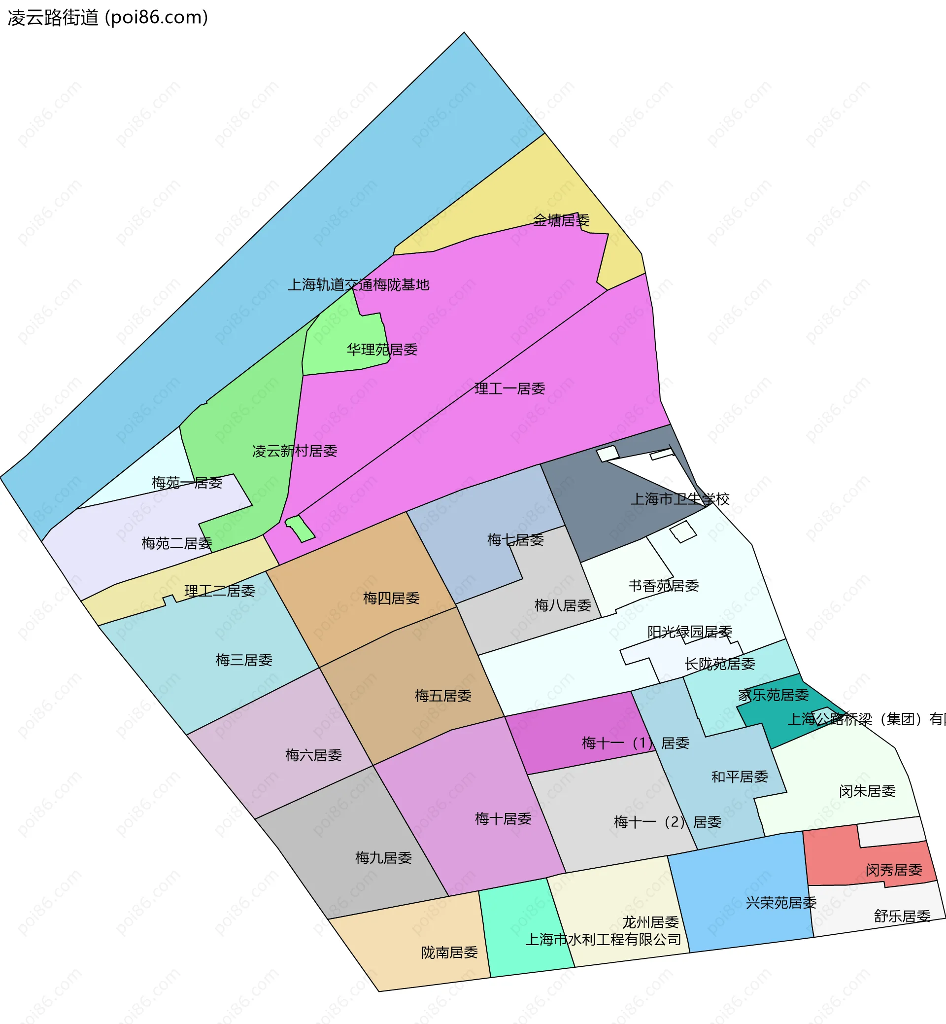 凌云路街道边界地图(五级行政区划)