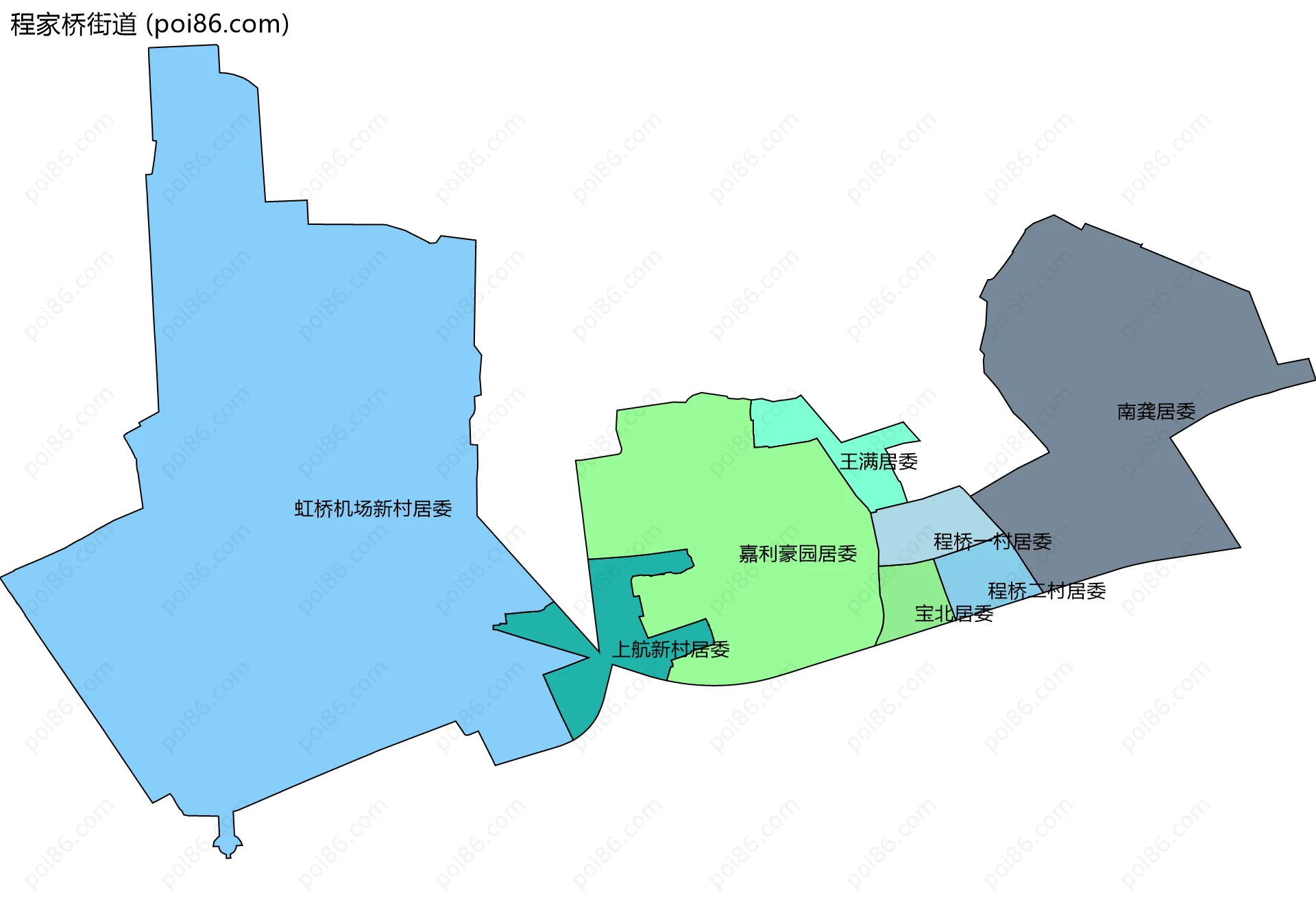 程家桥街道边界地图(五级行政区划)