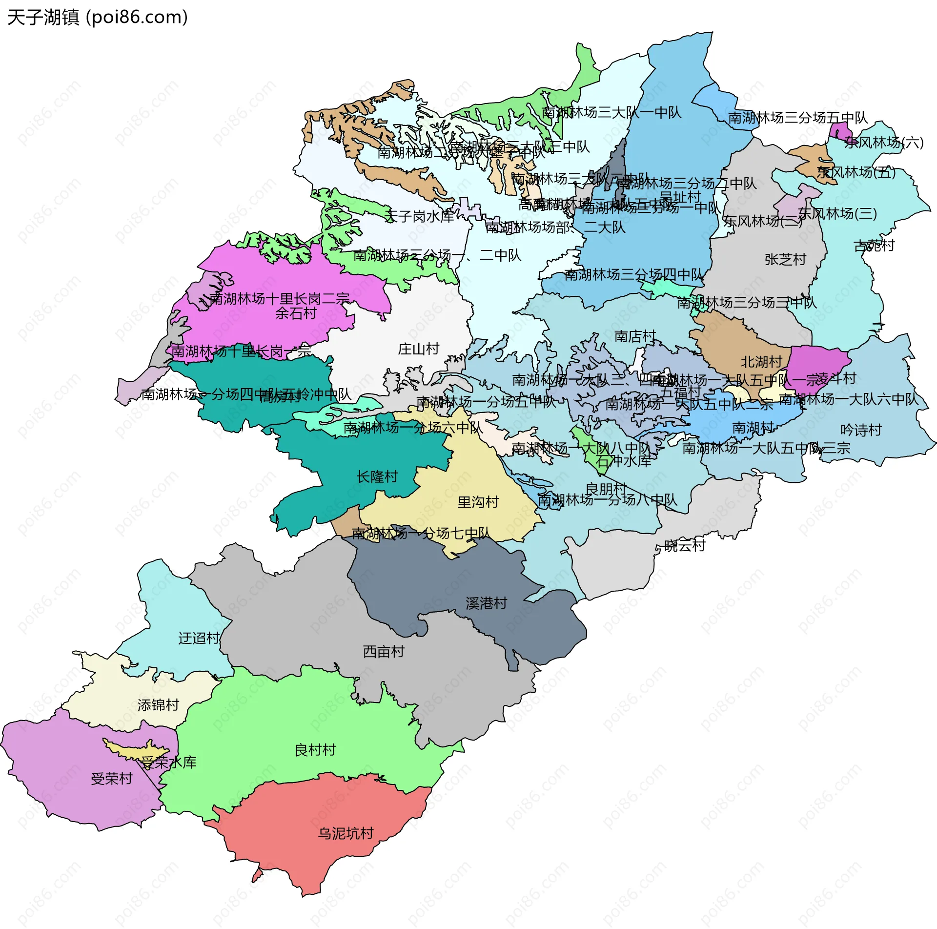 天子湖镇边界地图(五级行政区划)