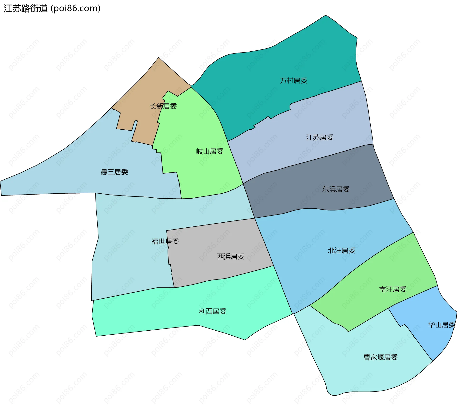 江苏路街道边界地图(五级行政区划)