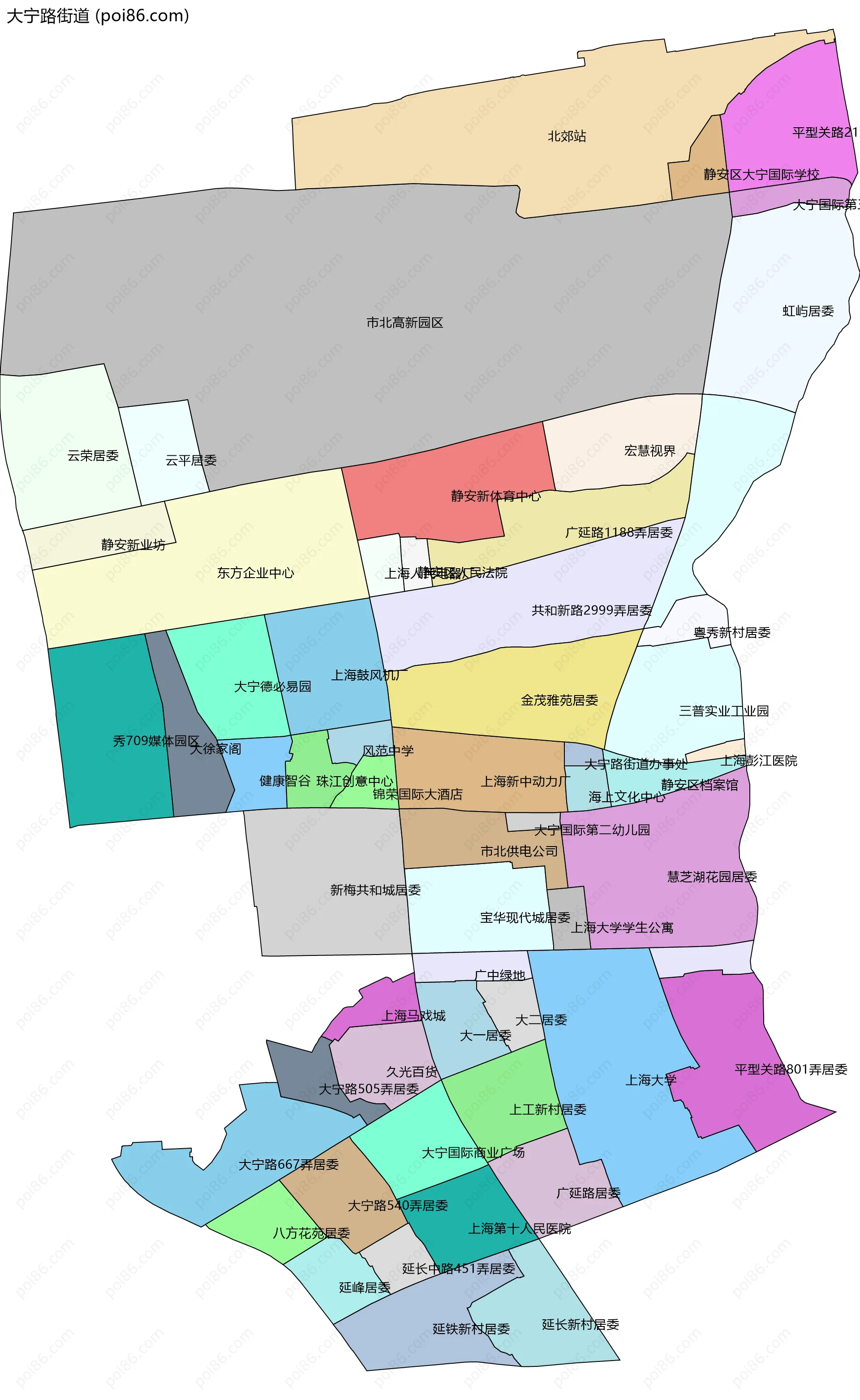 大宁路街道边界地图(五级行政区划)