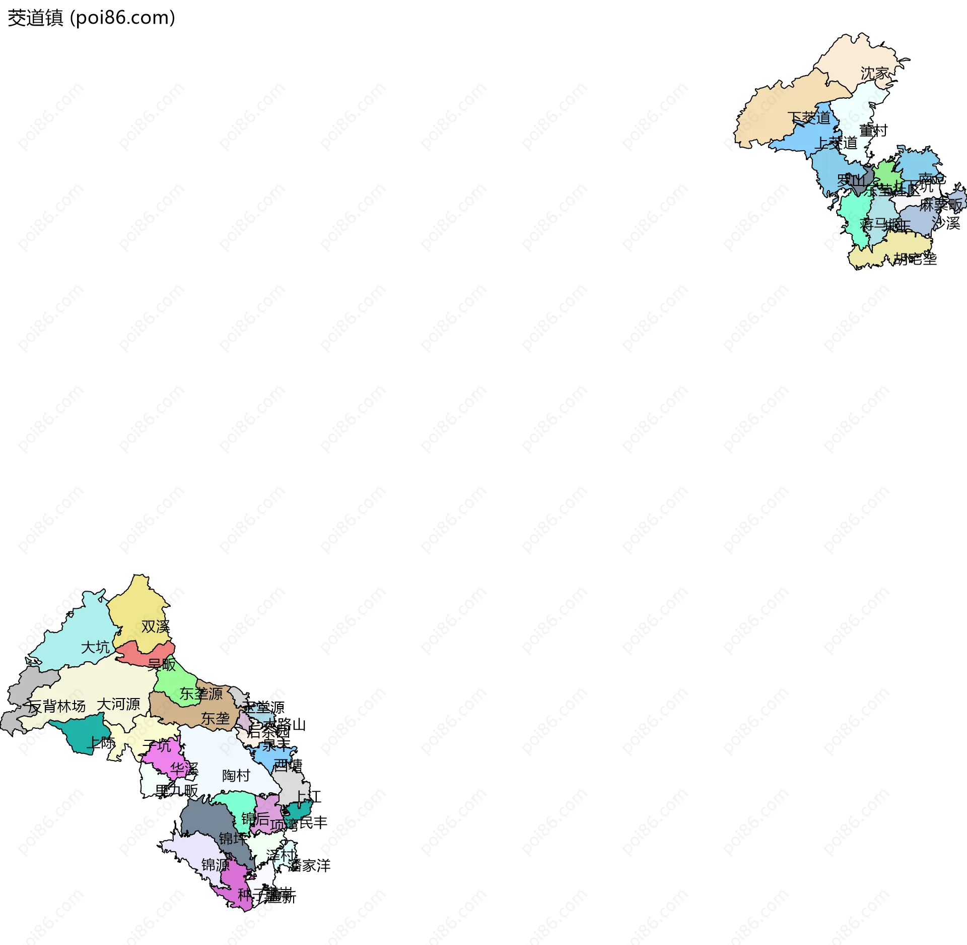 茭道镇边界地图(五级行政区划)