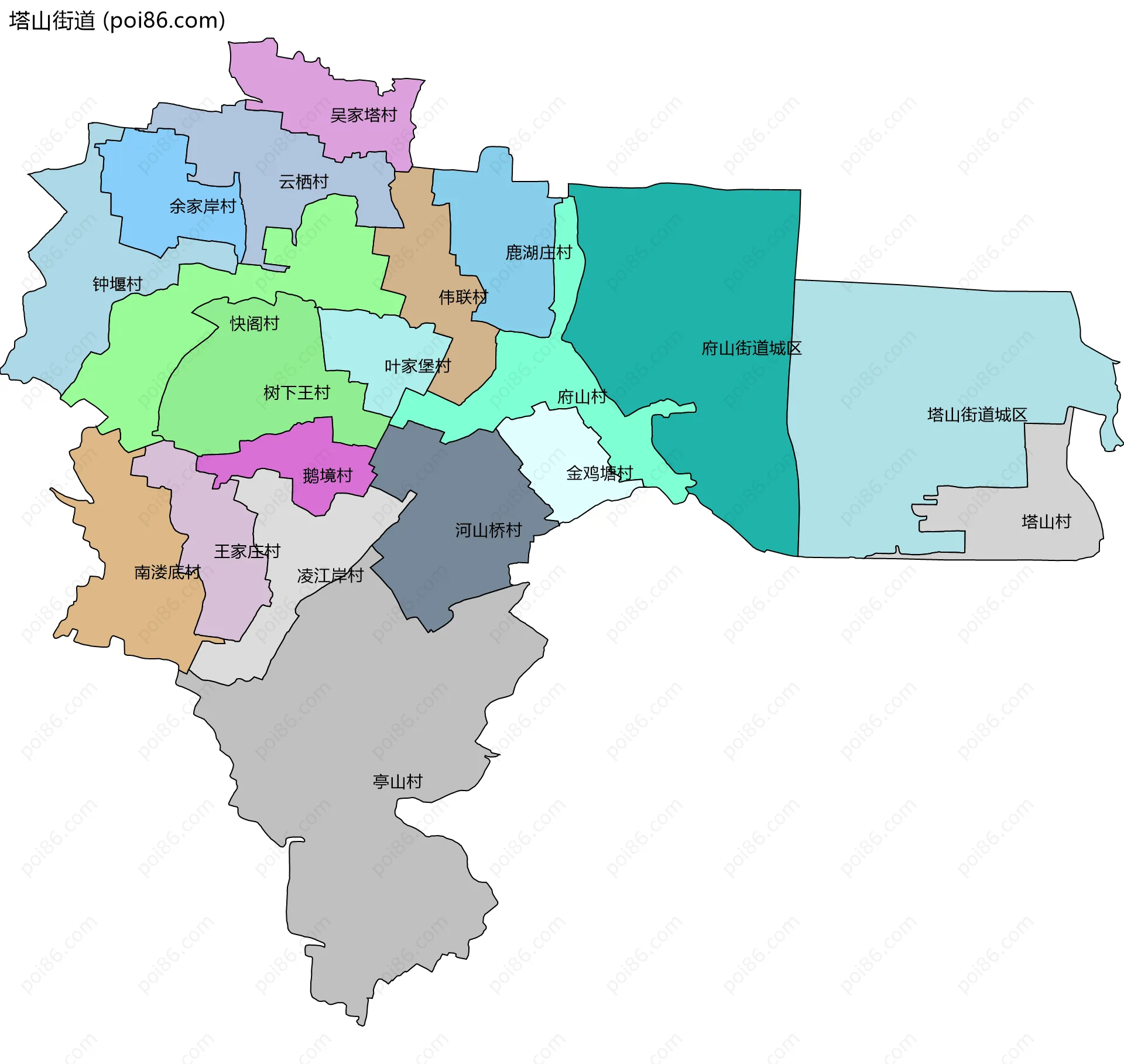 塔山街道边界地图(五级行政区划)