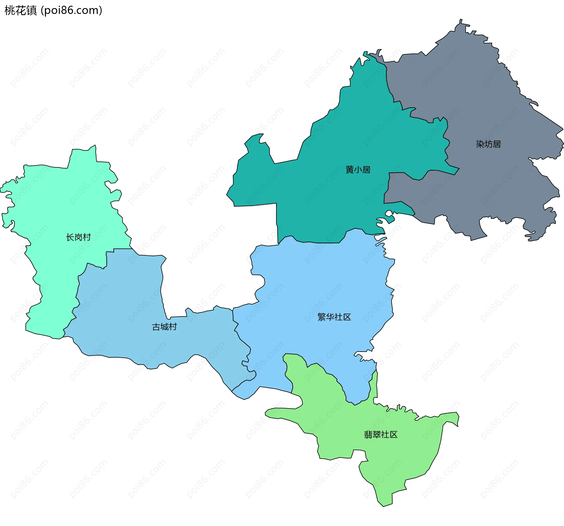 桃花镇边界地图(五级行政区划)
