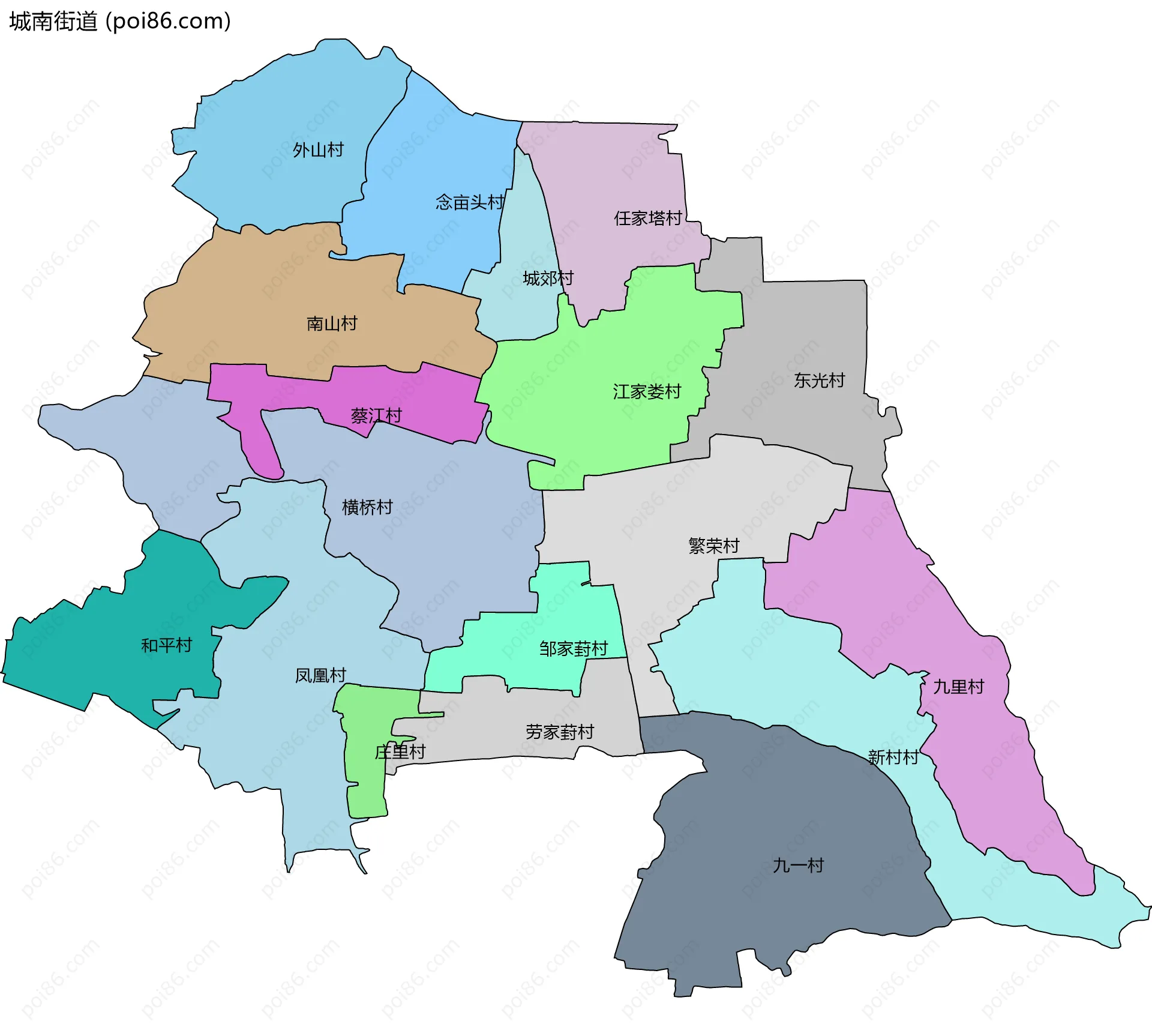 城南街道边界地图(五级行政区划)