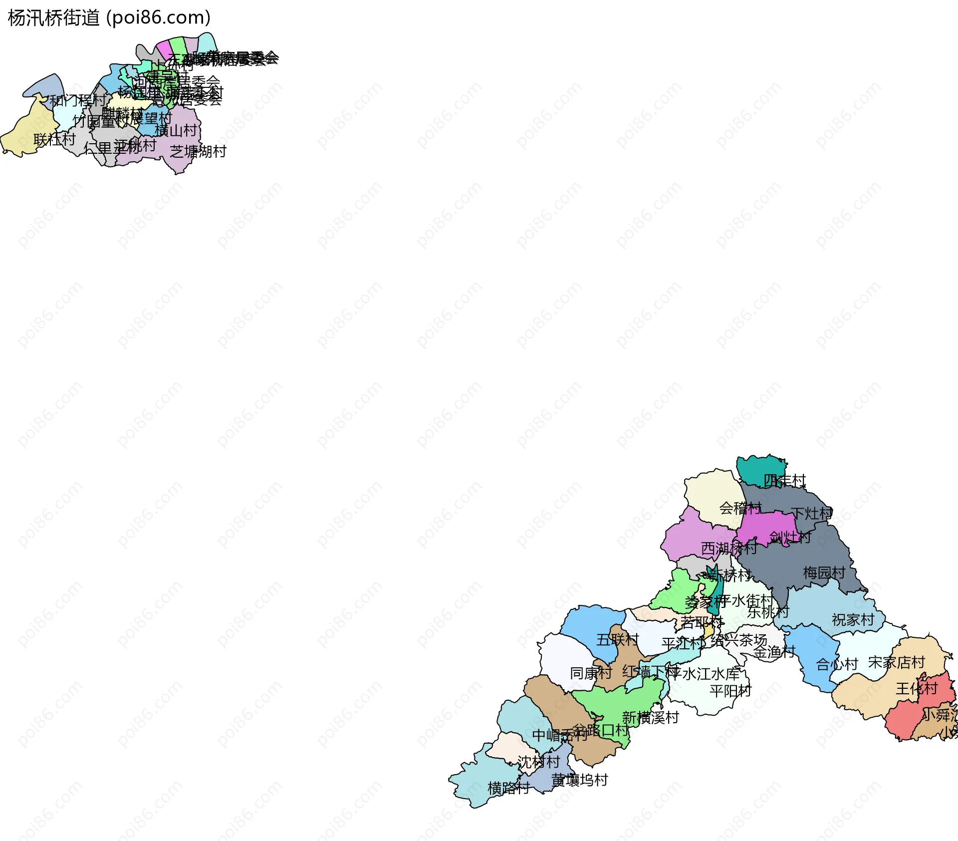 杨汛桥街道边界地图(五级行政区划)