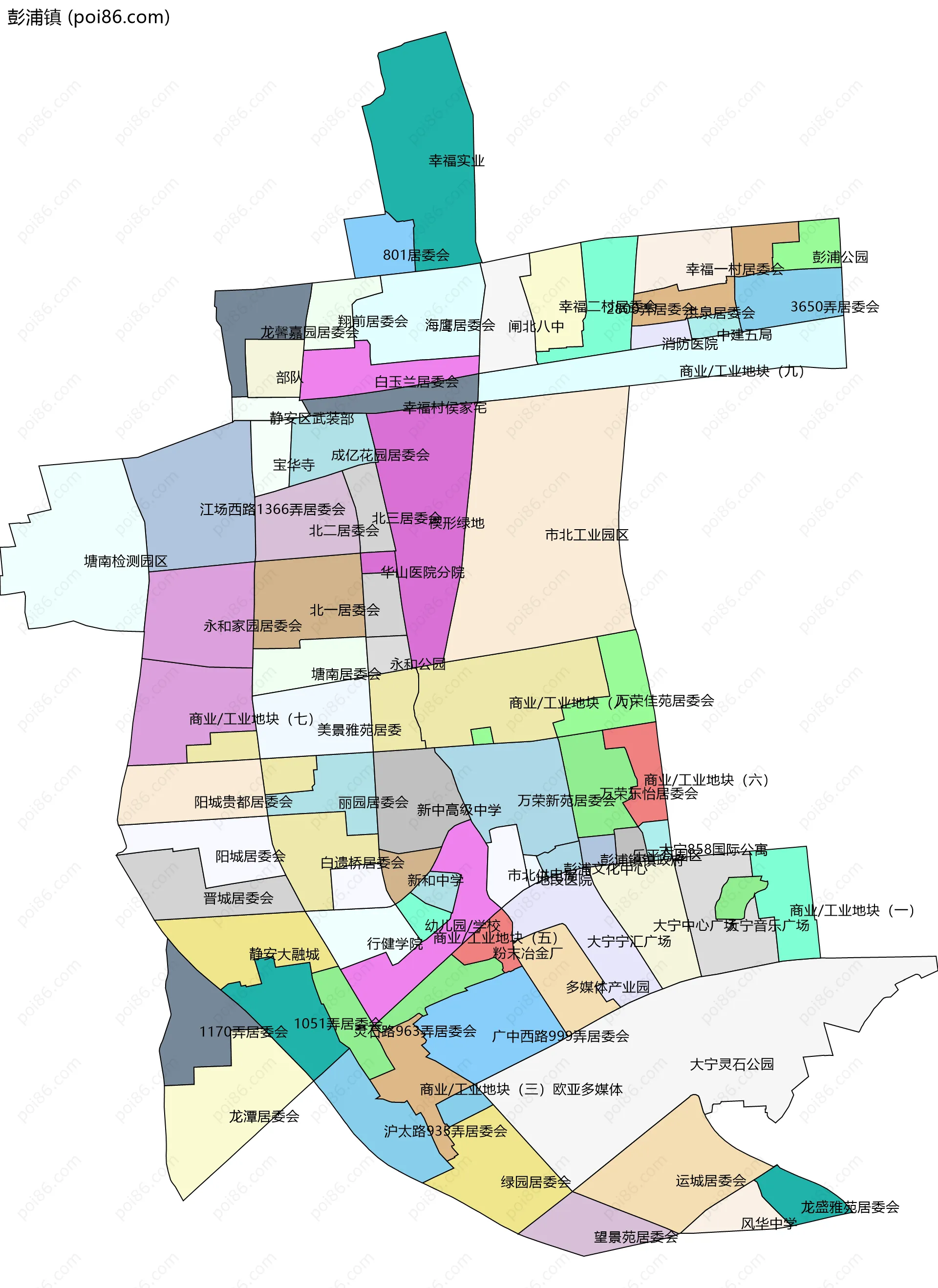 彭浦镇边界地图(五级行政区划)