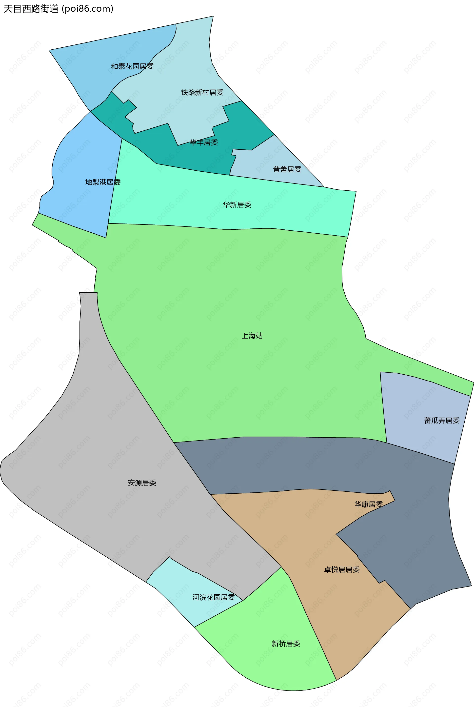 天目西路街道边界地图(五级行政区划)